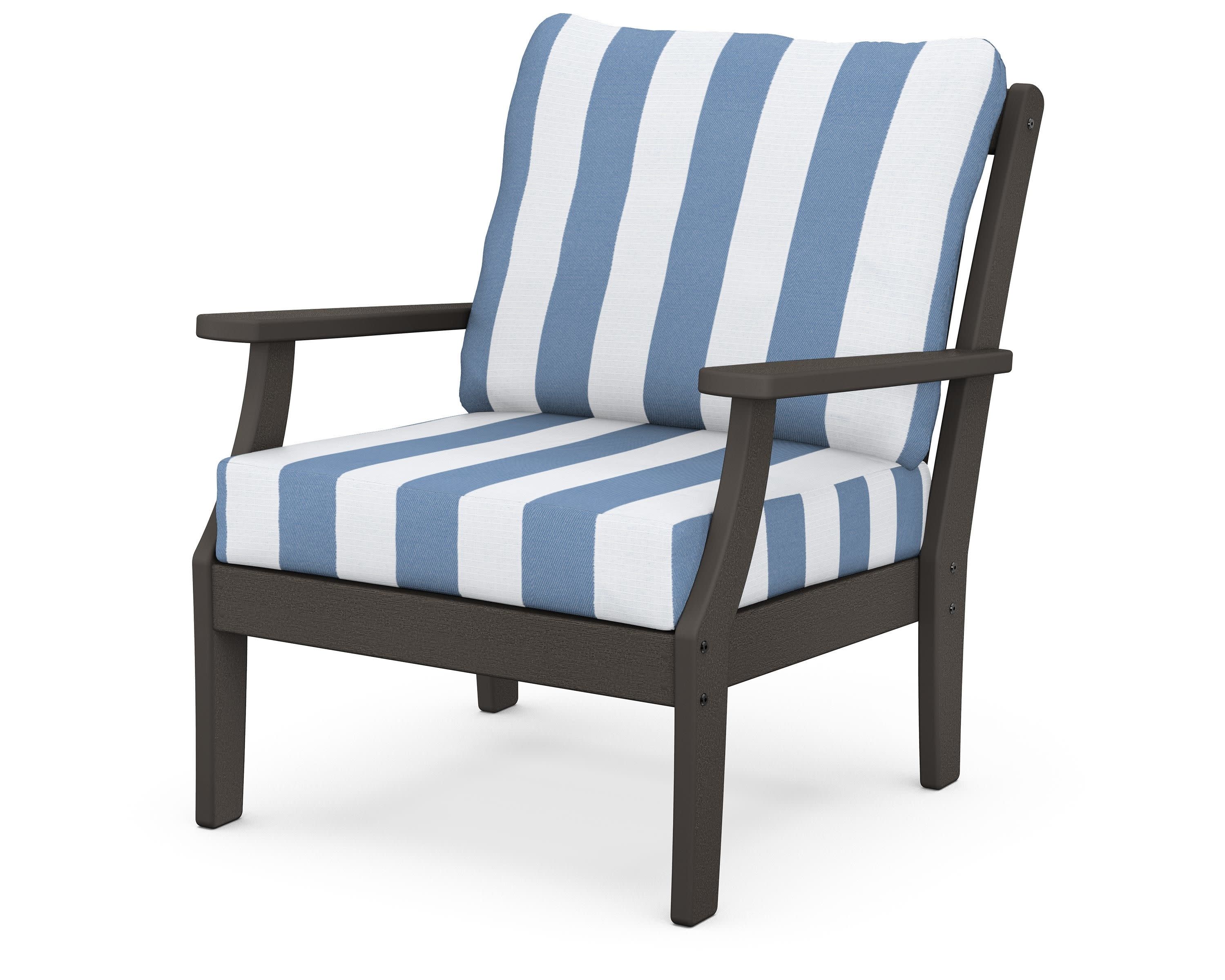Braxton Deep Seating Chair in Vintage Coffee / Cabana Stripe Sky Blue