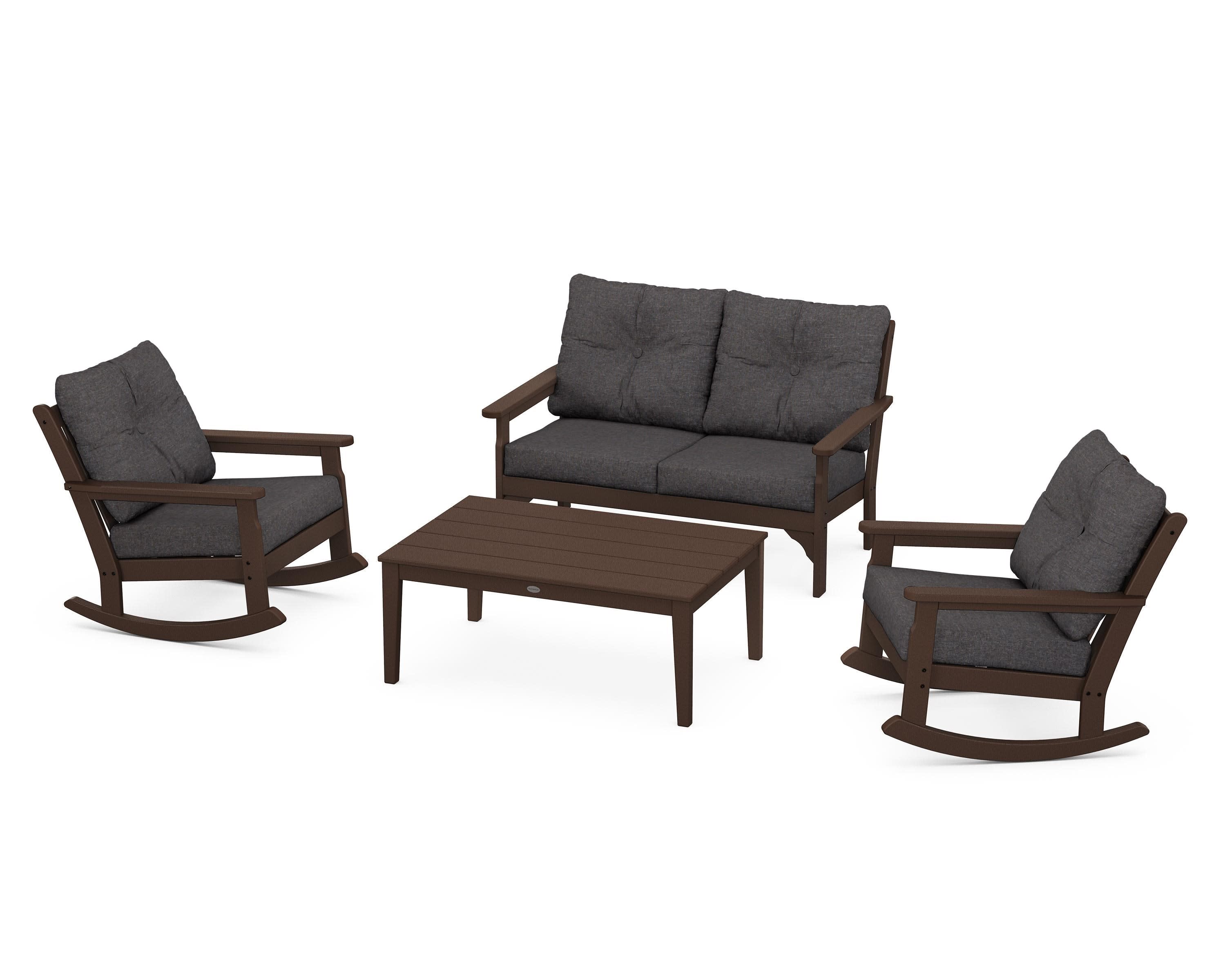 Vineyard 4-Piece Deep Seating Rocking Chair Set in Mahogany / Ash Charcoal
