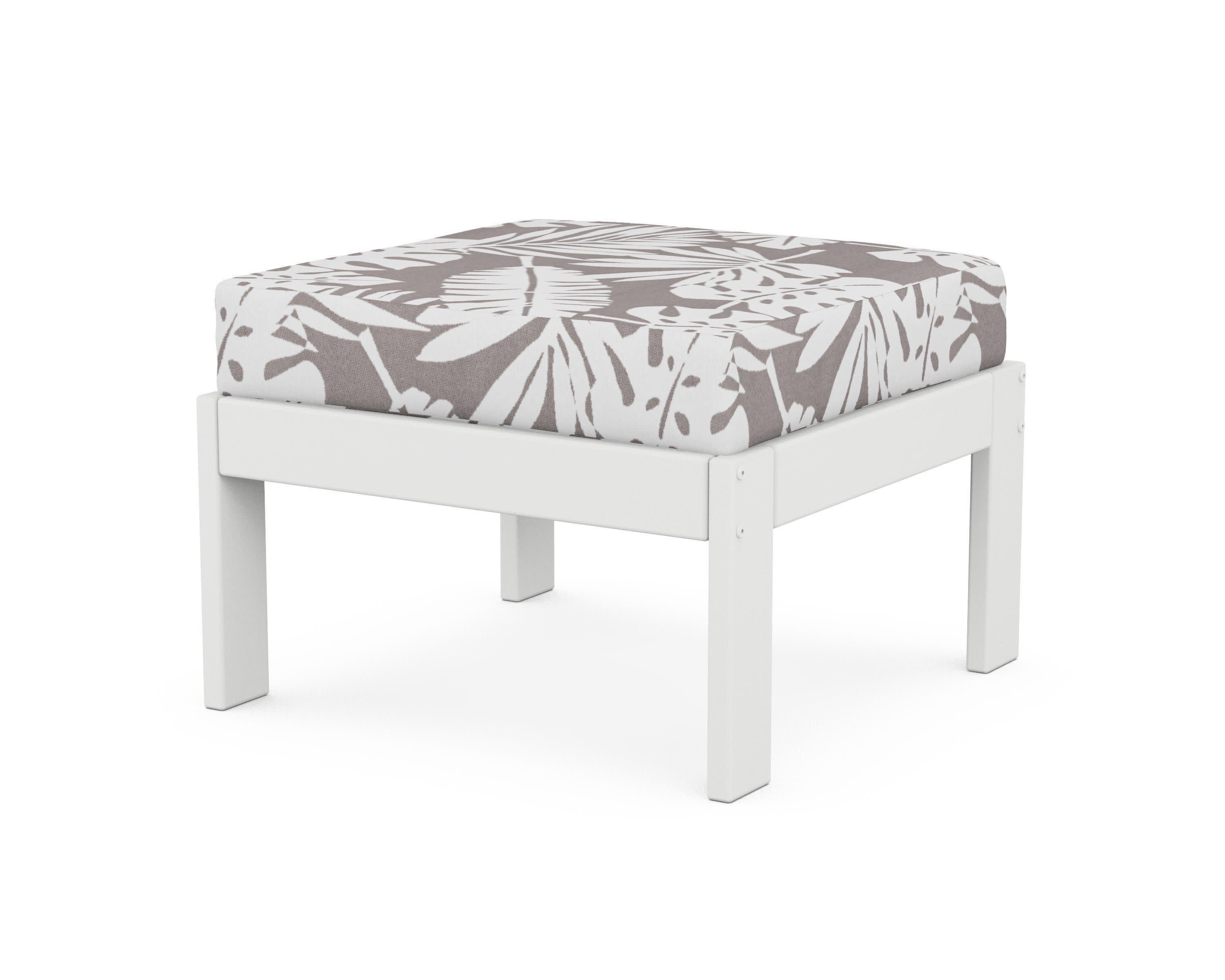 Vineyard Modular Ottoman in White / Leaf Grey Mist