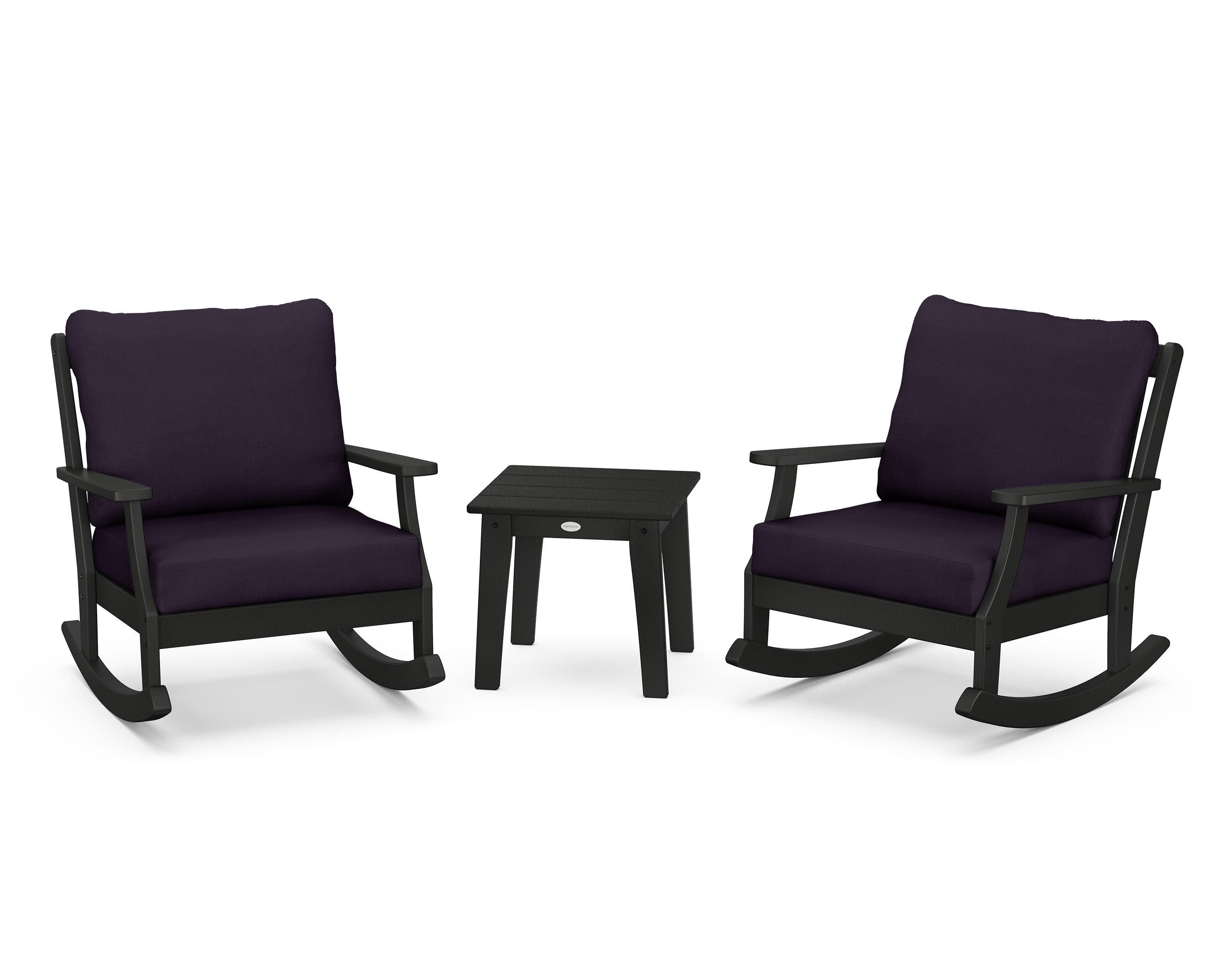 Braxton 3-Piece Deep Seating Rocker Set in Black / Navy Linen