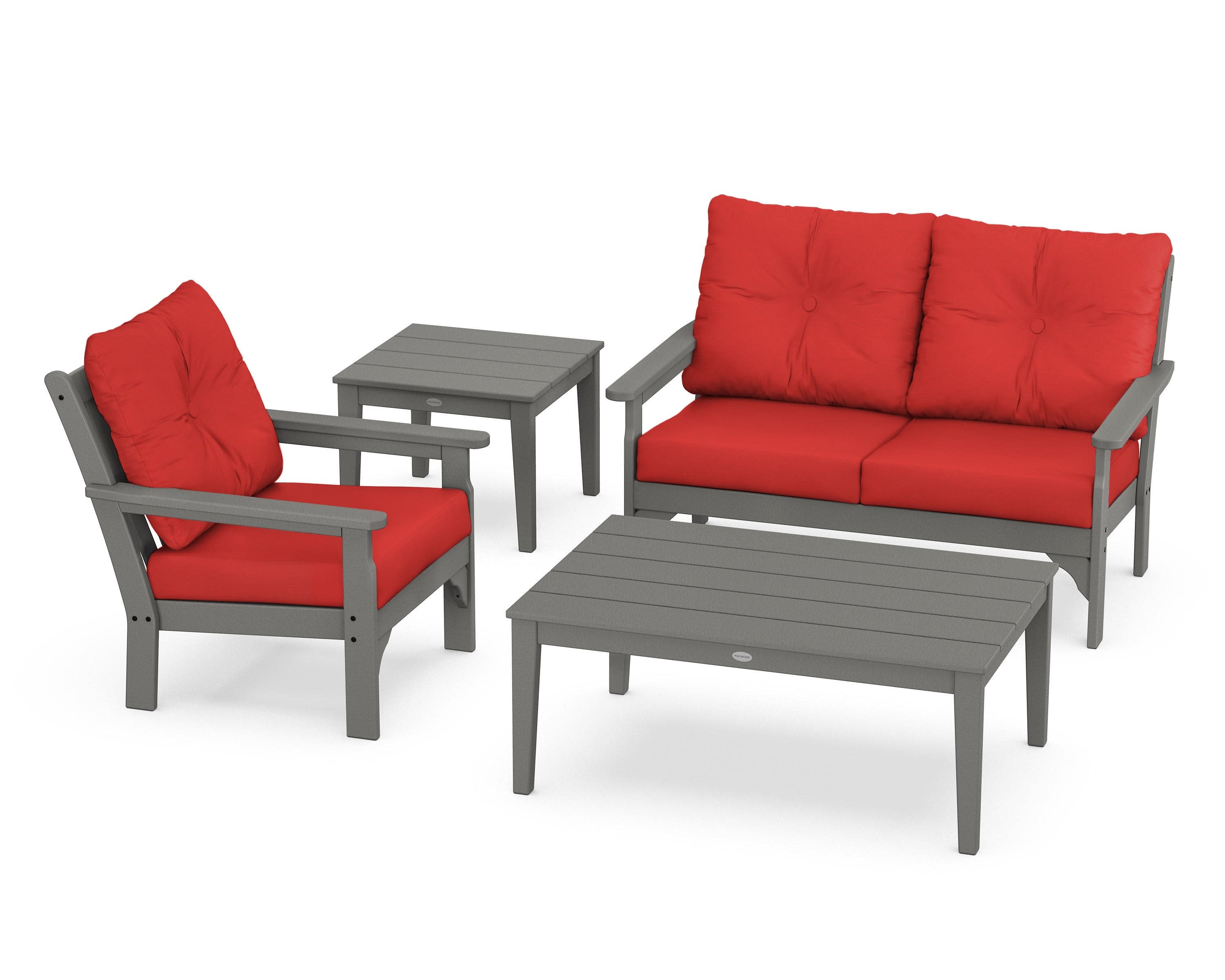 Vineyard 4-Piece Deep Seating Set in Slate Grey / Crimson Linen