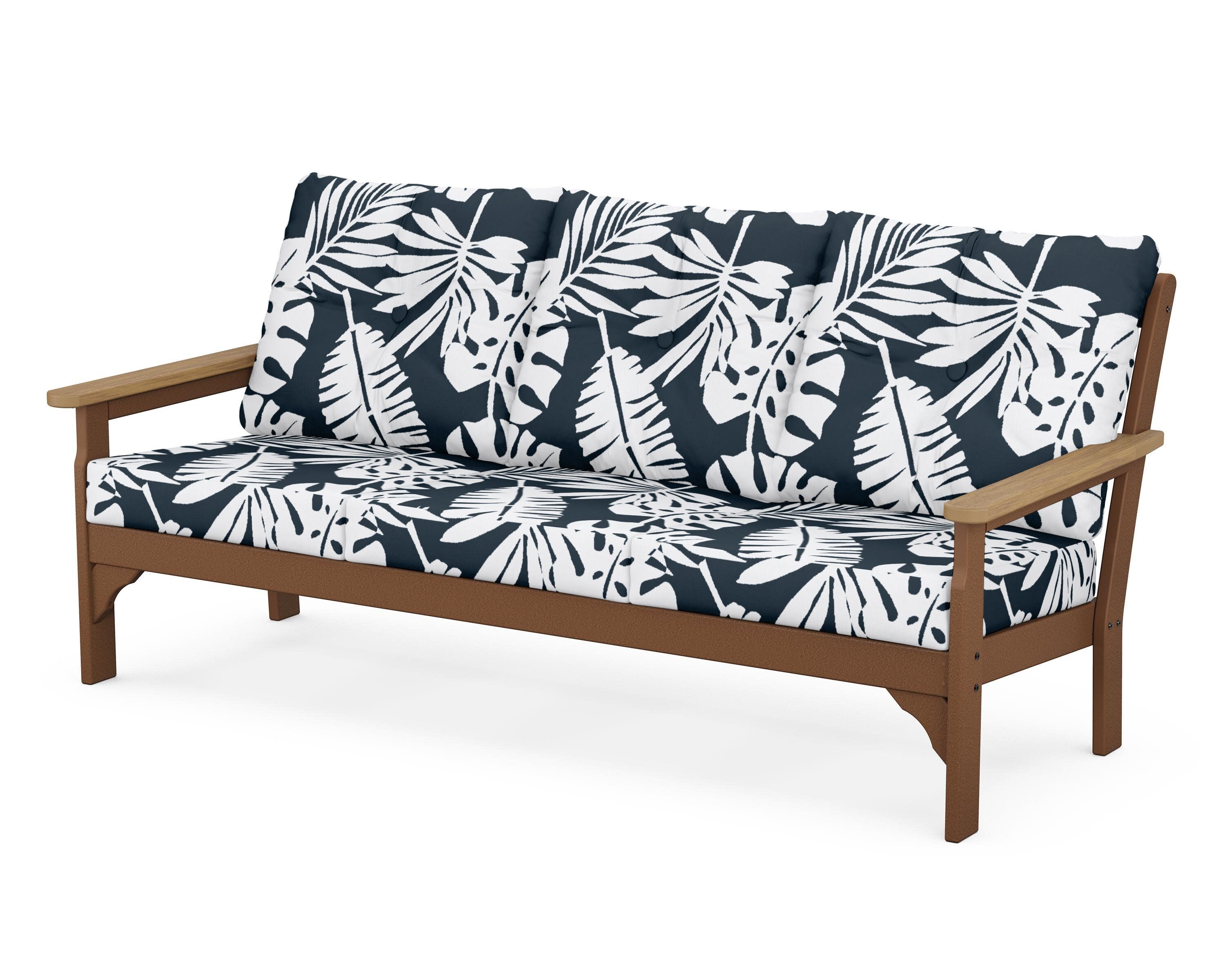Vineyard Deep Seating Sofa in Teak / Natural / Leaf Marine Indigo