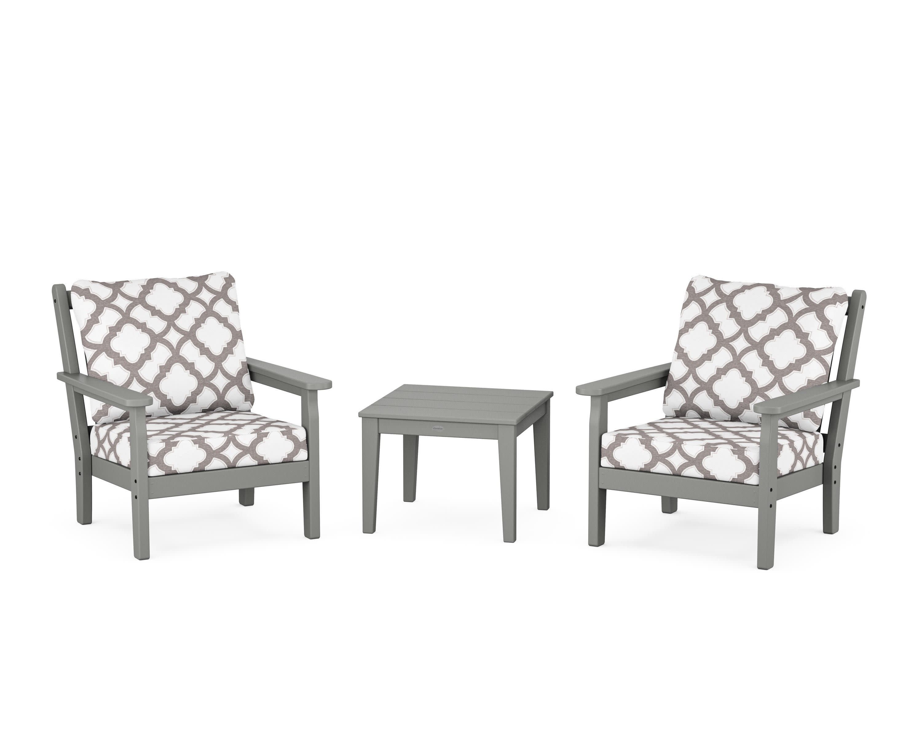 Chippendale 3-Piece Deep Seating Set in Slate Grey / Trellis Grey Mist