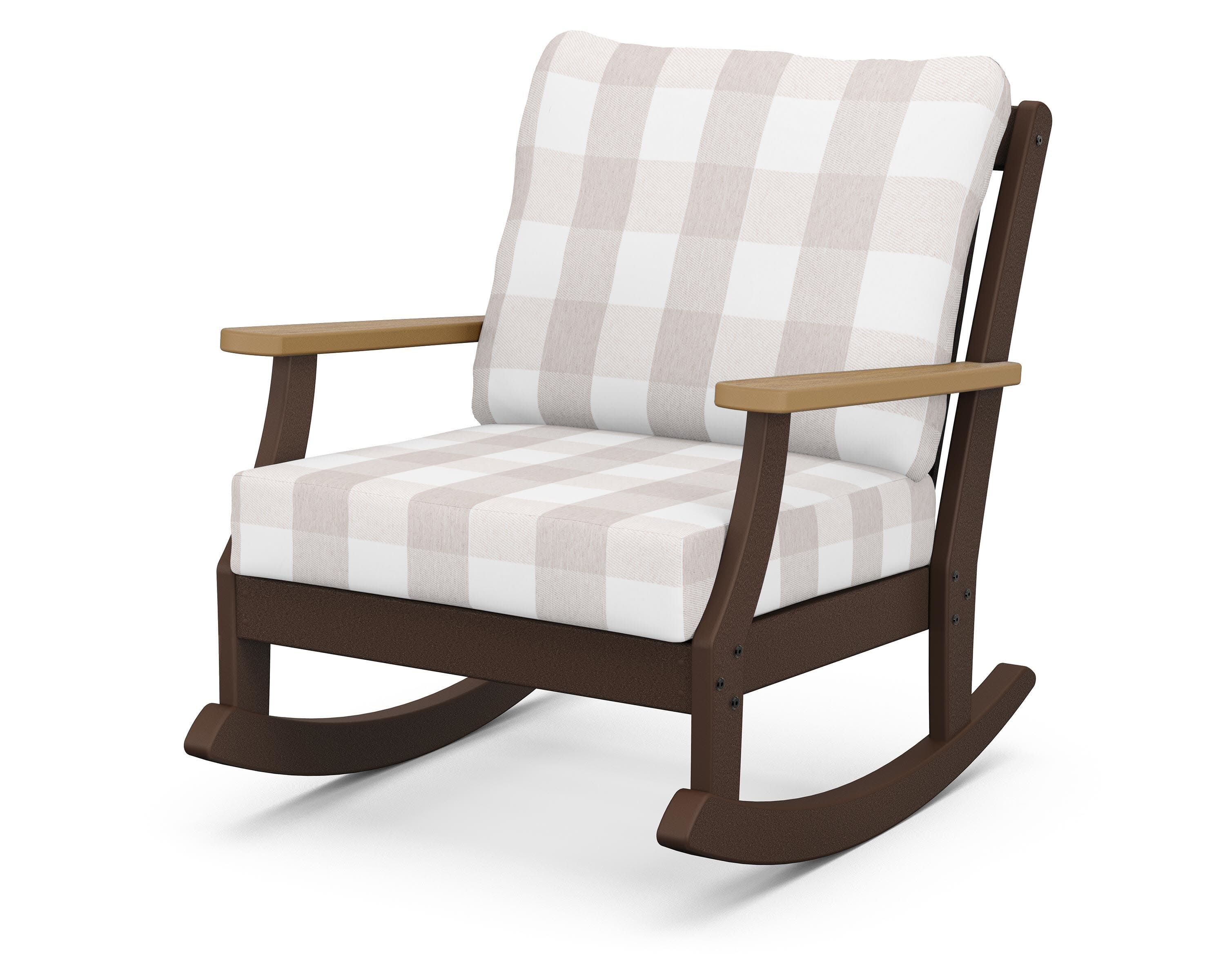 Braxton Deep Seating Rocking Chair in Mahogany / Natural / Buffalo Plaid Dune Burlap