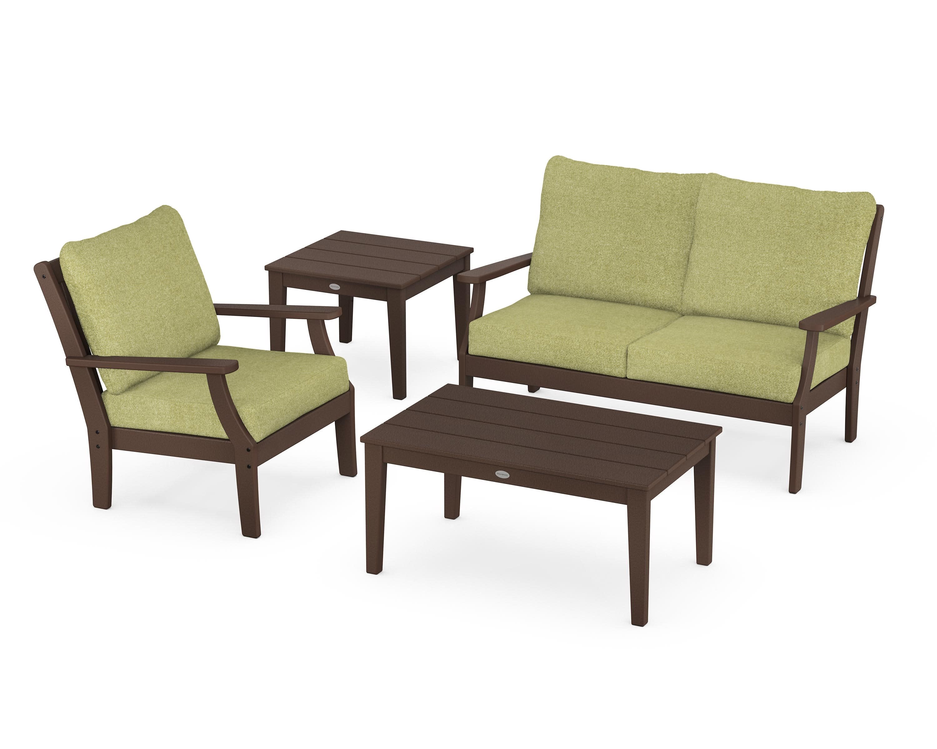Braxton 4-Piece Deep Seating Set in Mahogany / Chartreuse Boucle