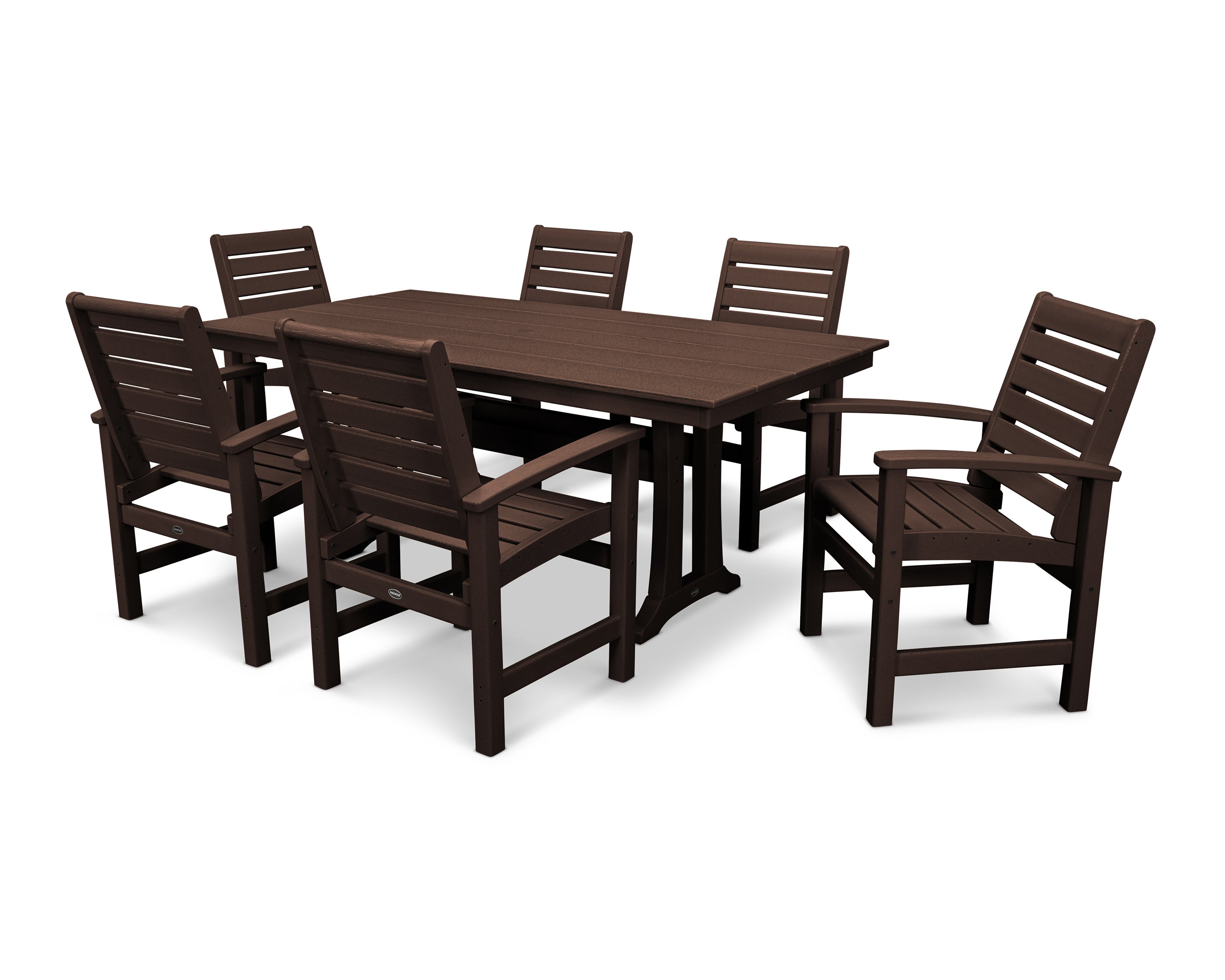 Signature 7-Piece Farmhouse Dining Set with Trestle Legs in Mahogany