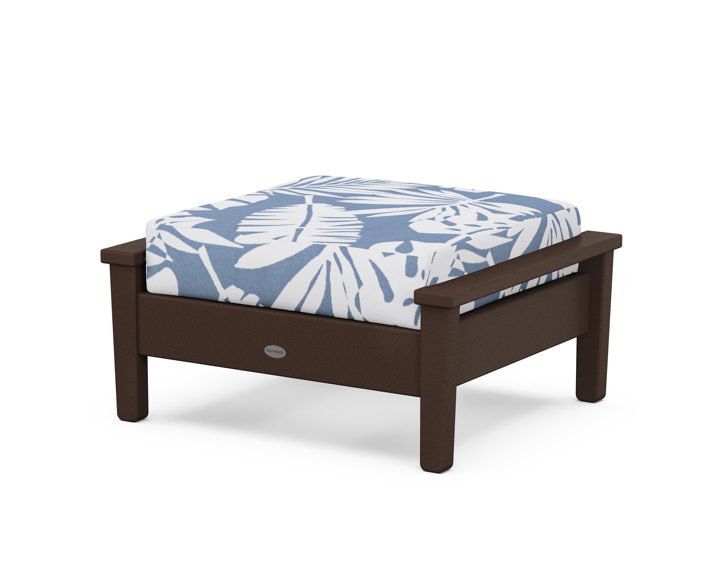 Prescott Deep Seating Ottoman in Mahogany / Leaf Sky Blue