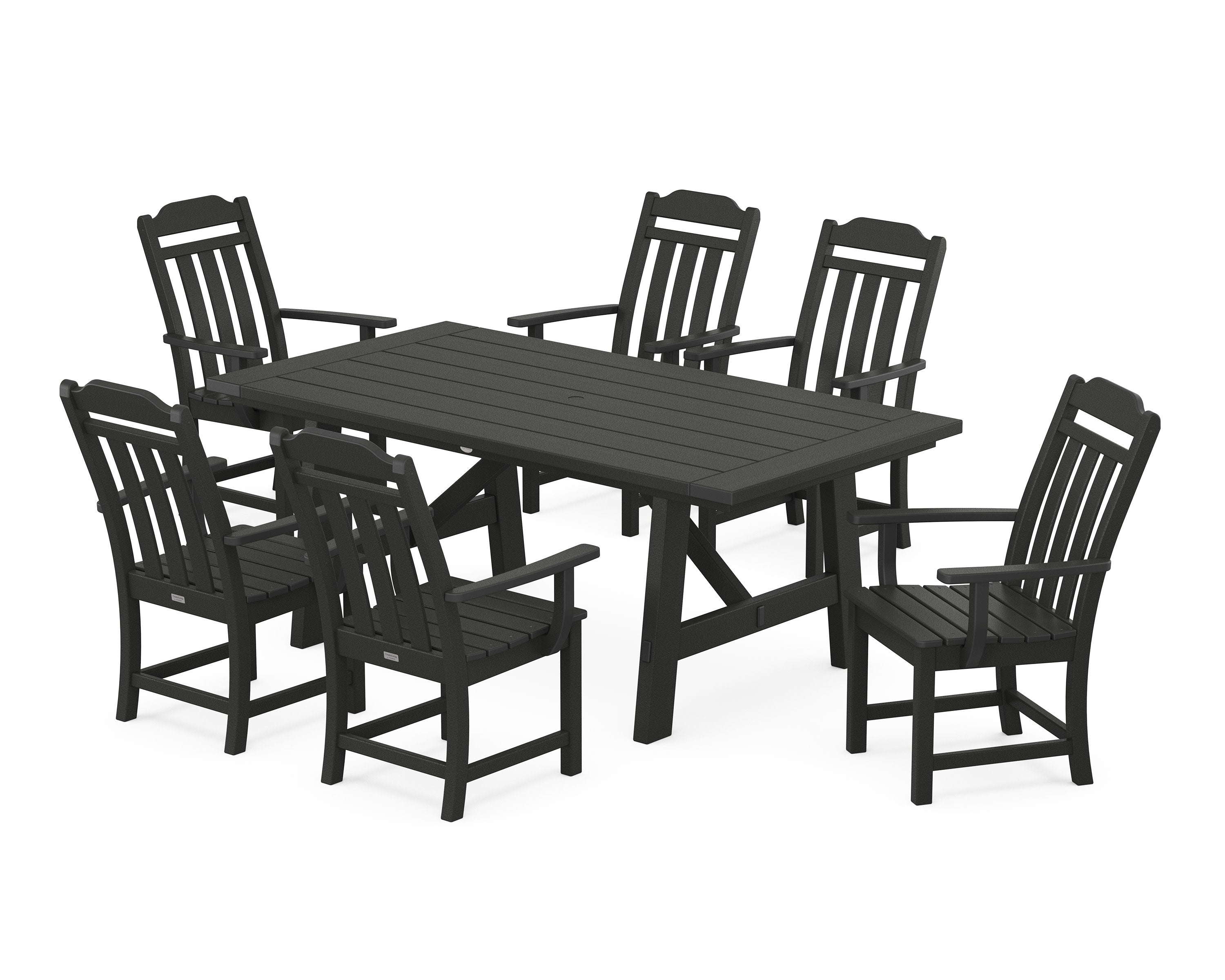 Cottage Arm Chair 7-Piece Rustic Farmhouse Dining Set in Black