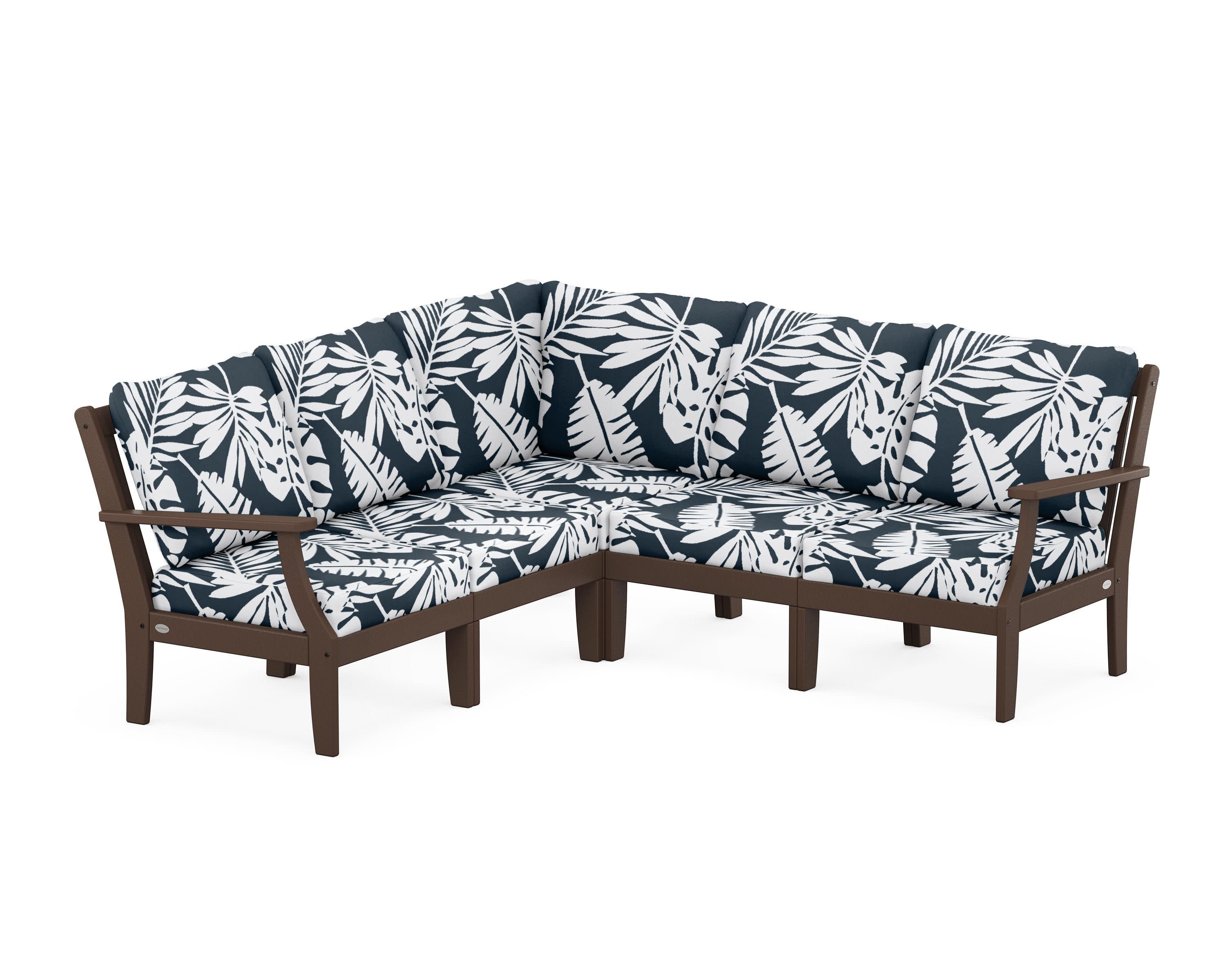 Braxton Modular 5-Piece Deep Seating Set in Mahogany / Leaf Marine Indigo