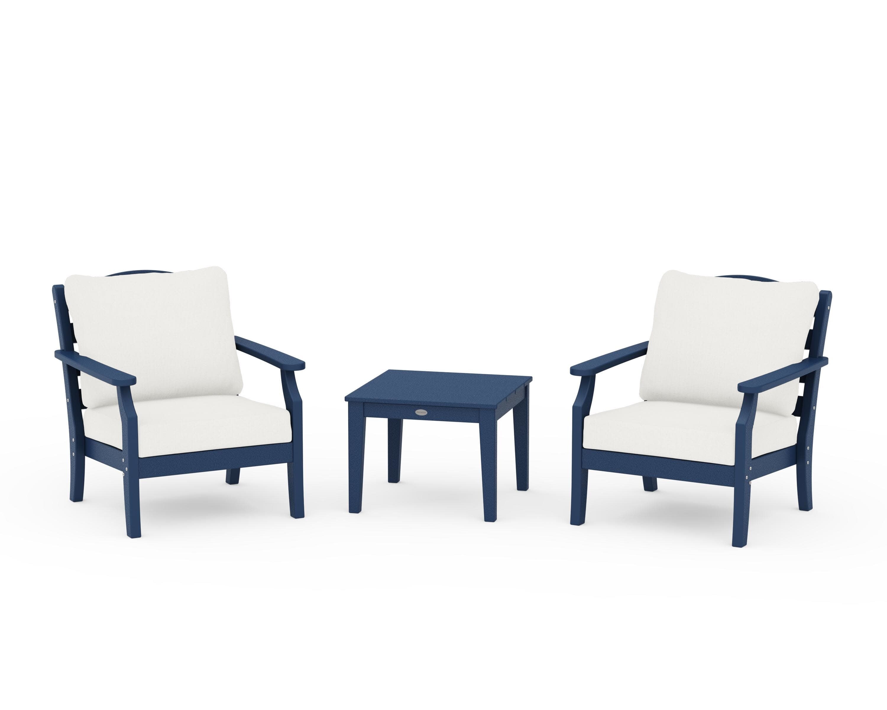 Savannah 3-Piece Deep Seating Set in Navy / Natural Linen