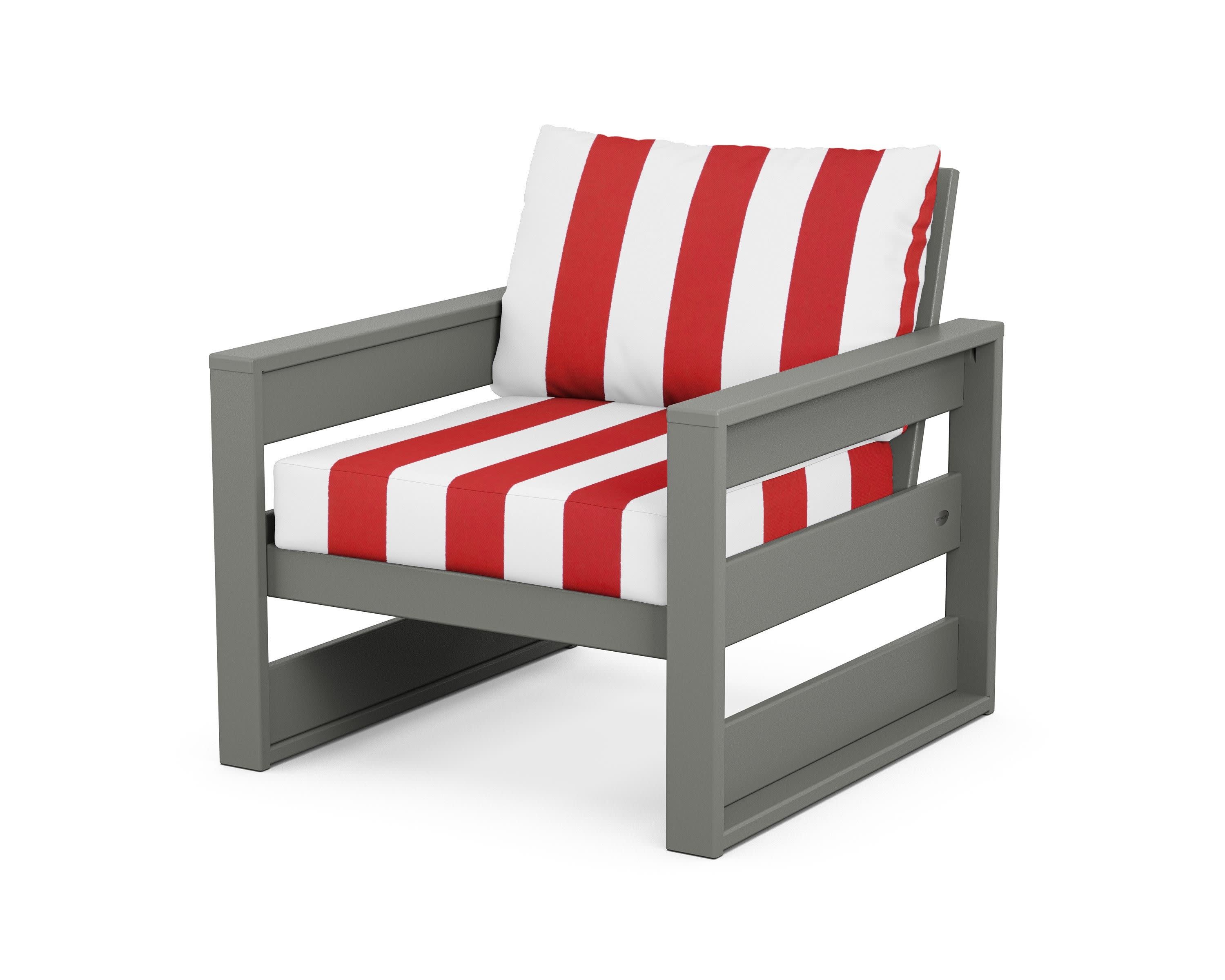 Westport Club Chair in Slate Grey / Cabana Stripe Crimson