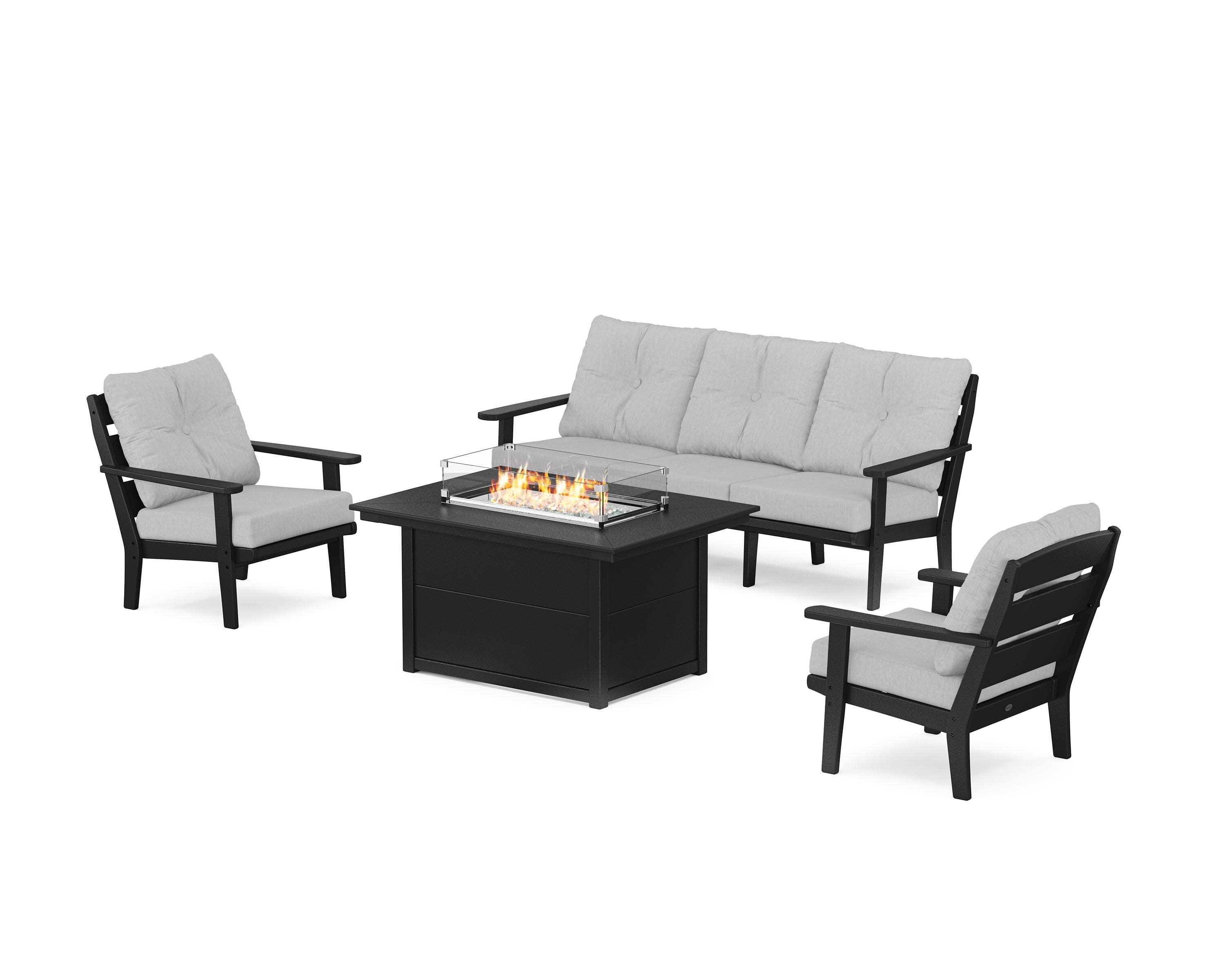 Lakeside Deep Seating Fire Pit Table Set in Black / Granite