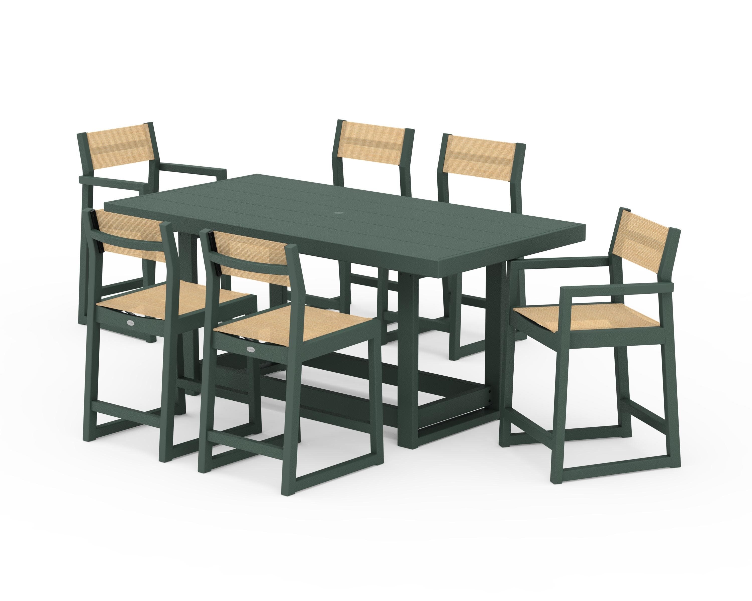 EDGE Sling 7-Piece Counter Table Set in Green / Dupioni Apricot Sling