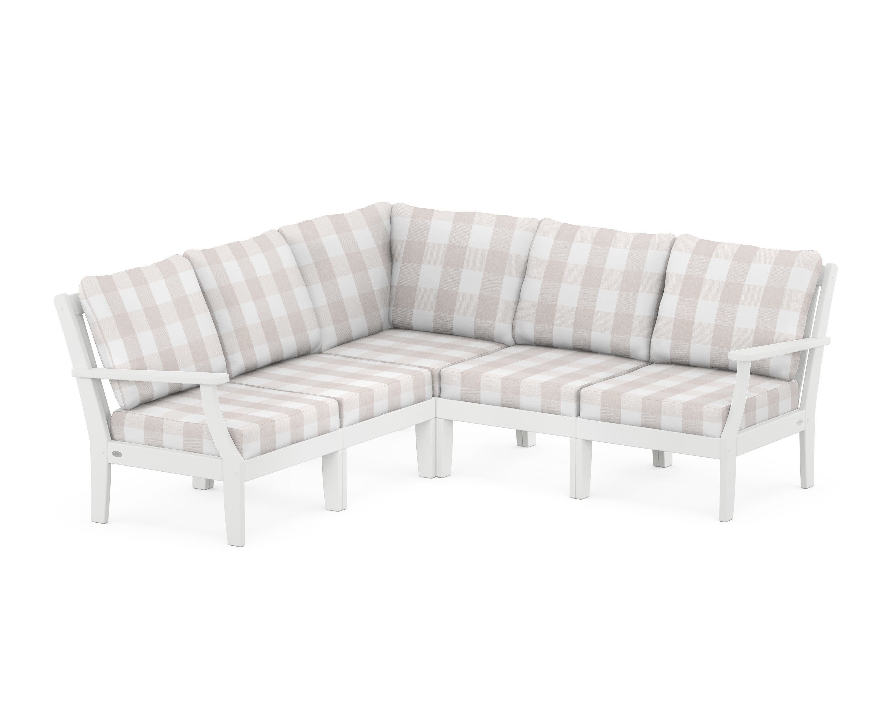 Braxton Modular 5-Piece Deep Seating Set in White / Buffalo Plaid Dune Burlap