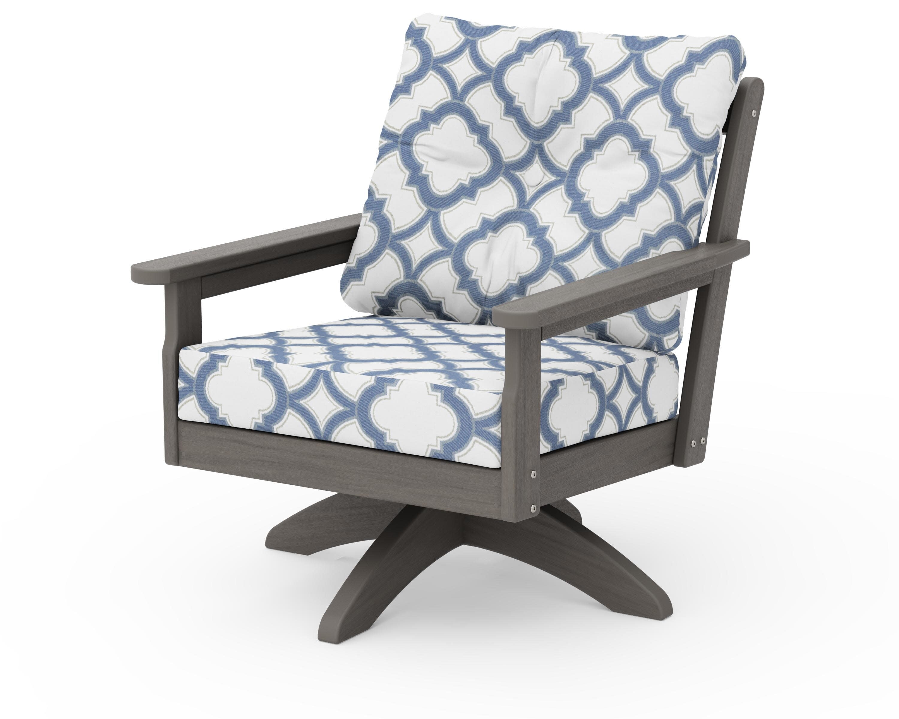 Vineyard Deep Seating Swivel Chair in Driftwood / Trellis Sky Blue