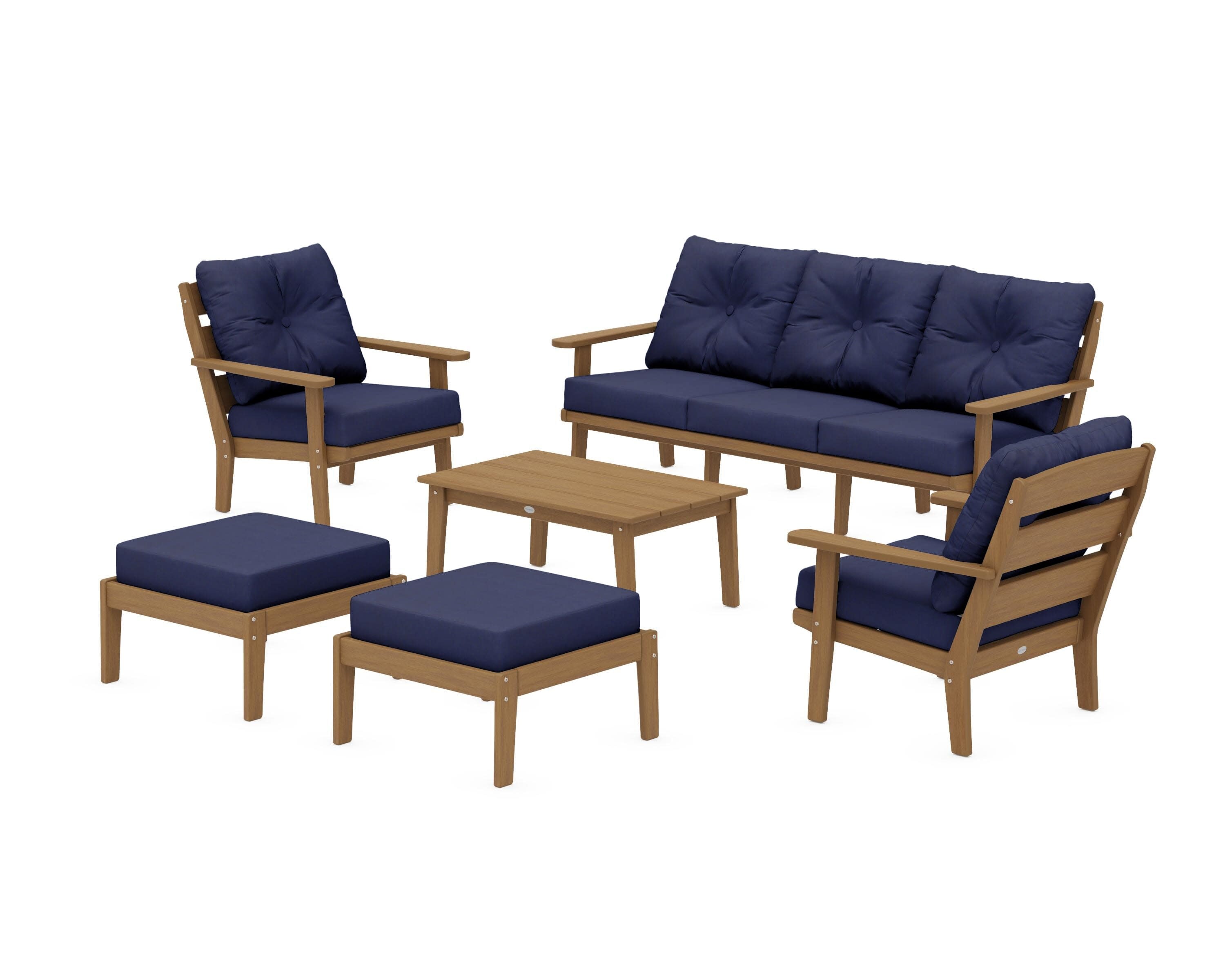 Lakeside 6-Piece Lounge Sofa Set in Natural / Navy