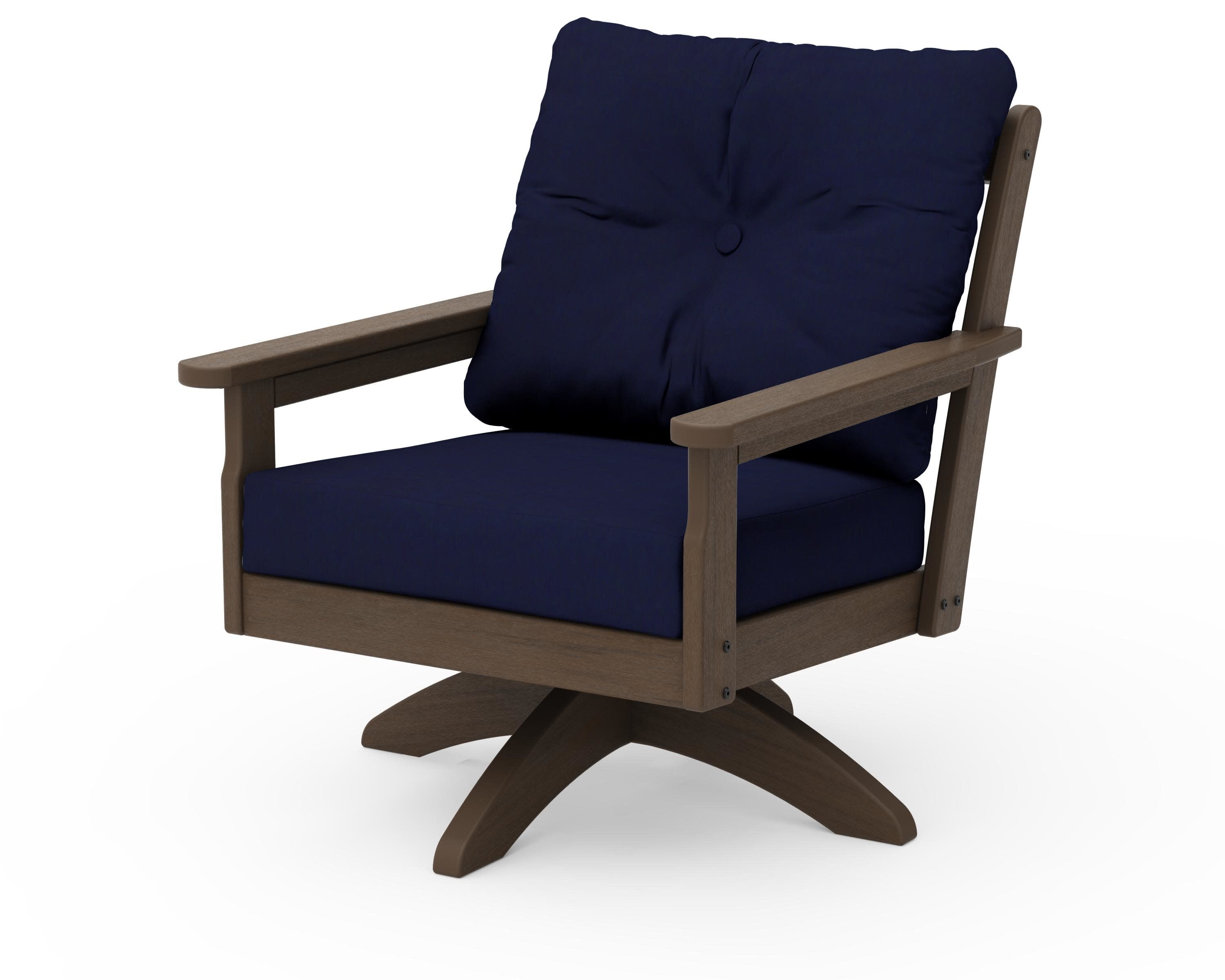 Vineyard Deep Seating Swivel Chair in Kona / Navy