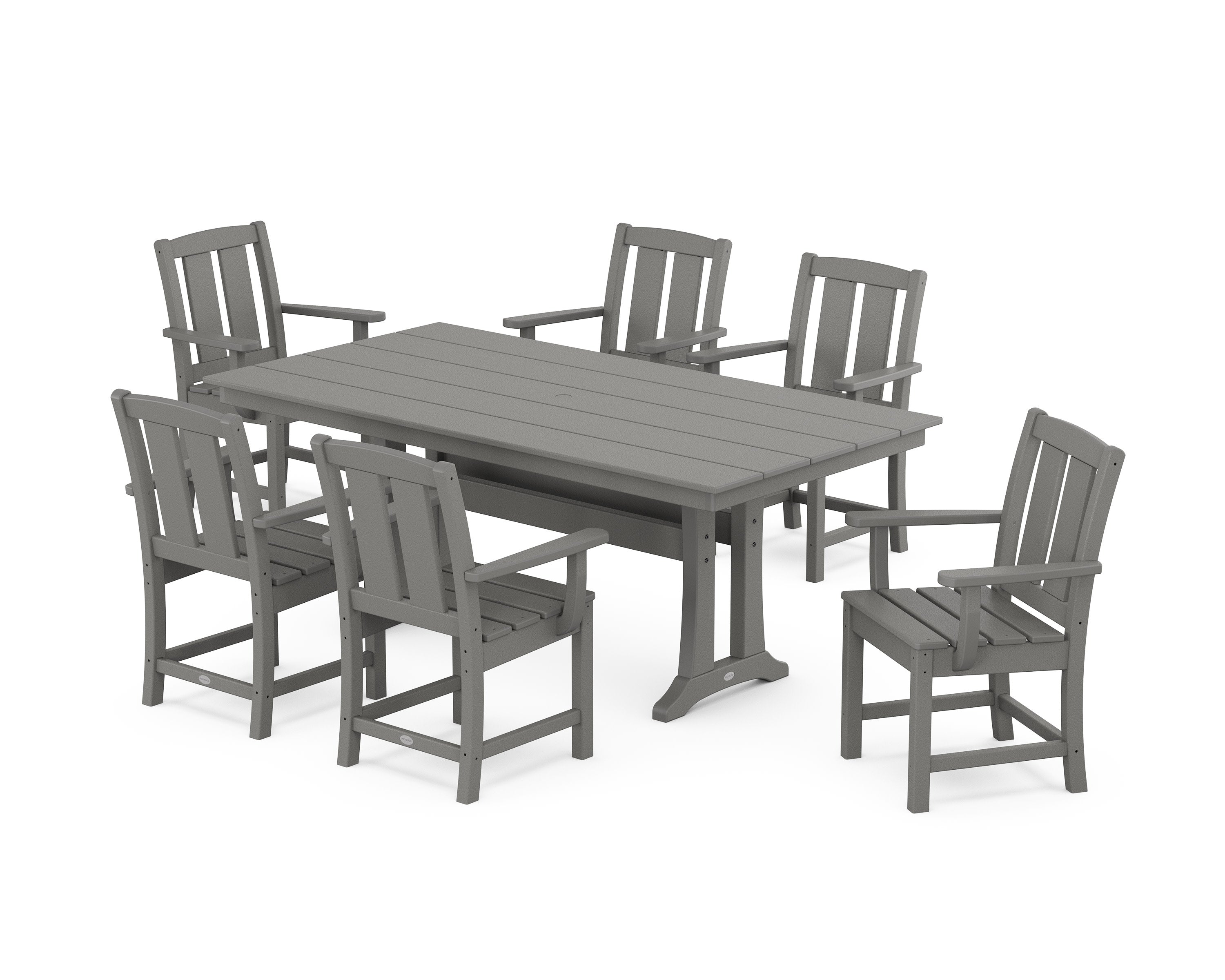 Mission Arm Chair 7-Piece Farmhouse Dining Set with Trestle Legs in Slate Grey