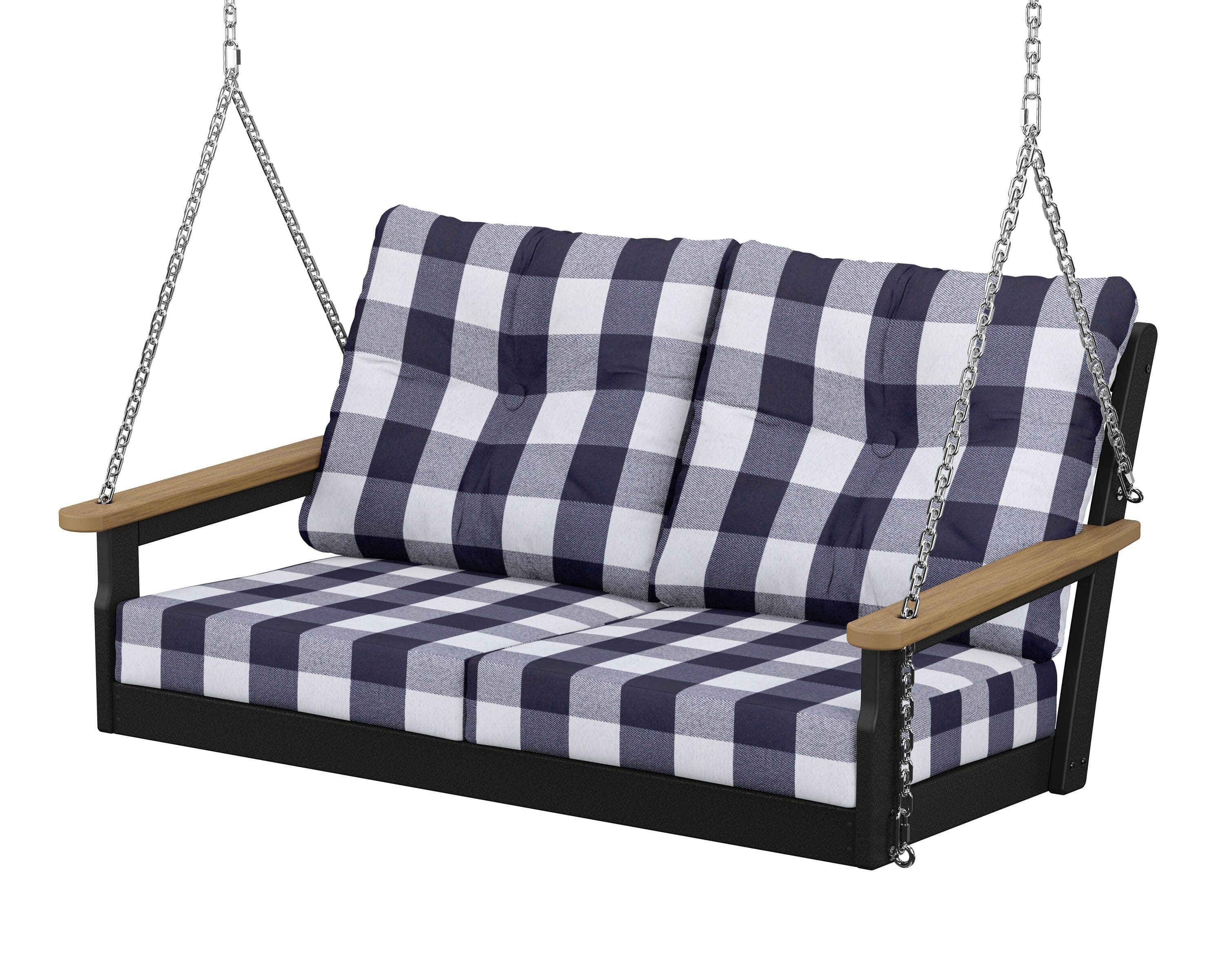 Vineyard Deep Seating Swing in Black / Natural / Buffalo Plaid Navy