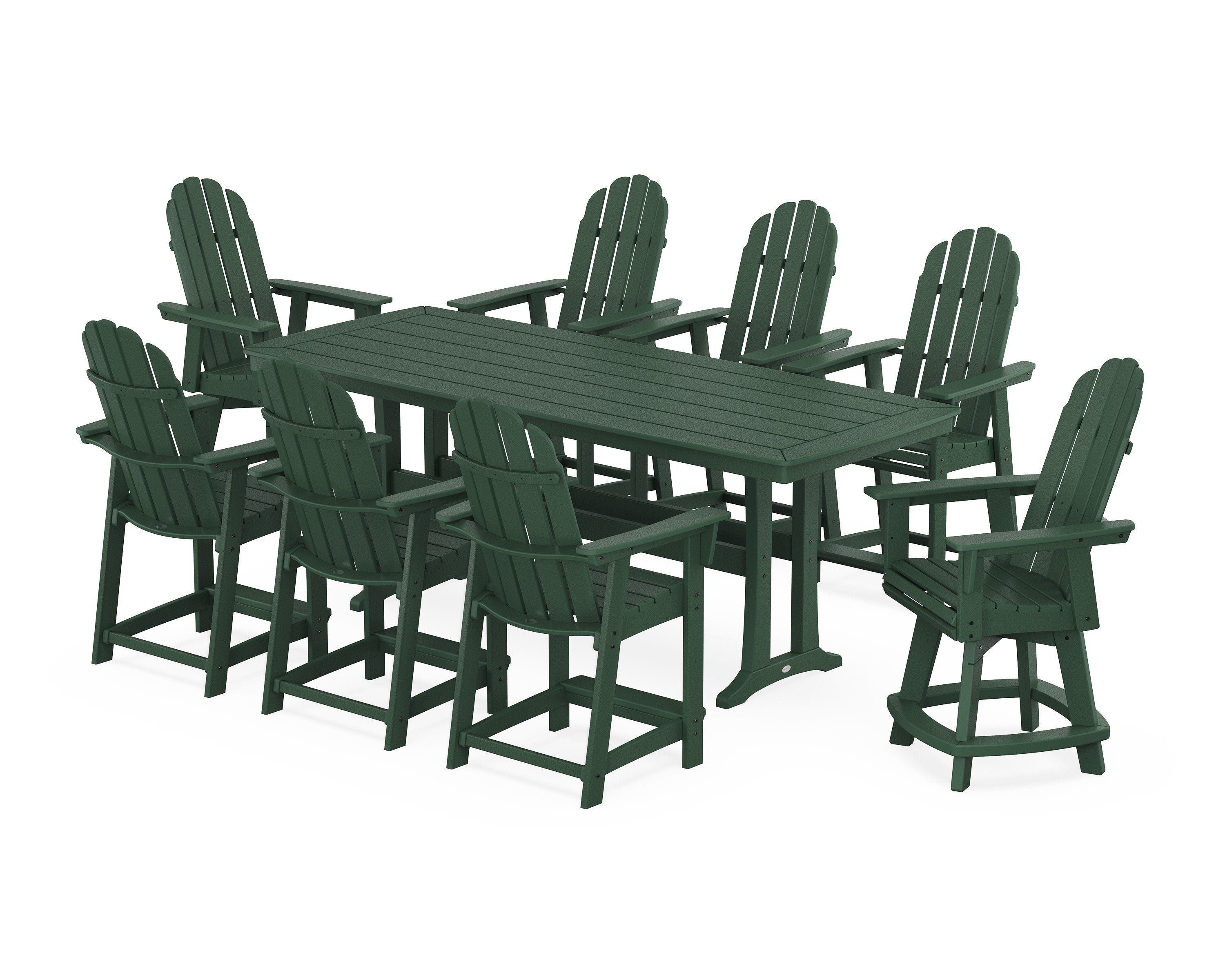 Vineyard Curveback Adirondack Swivel 9-Piece Counter Set with Trestle Legs in Green