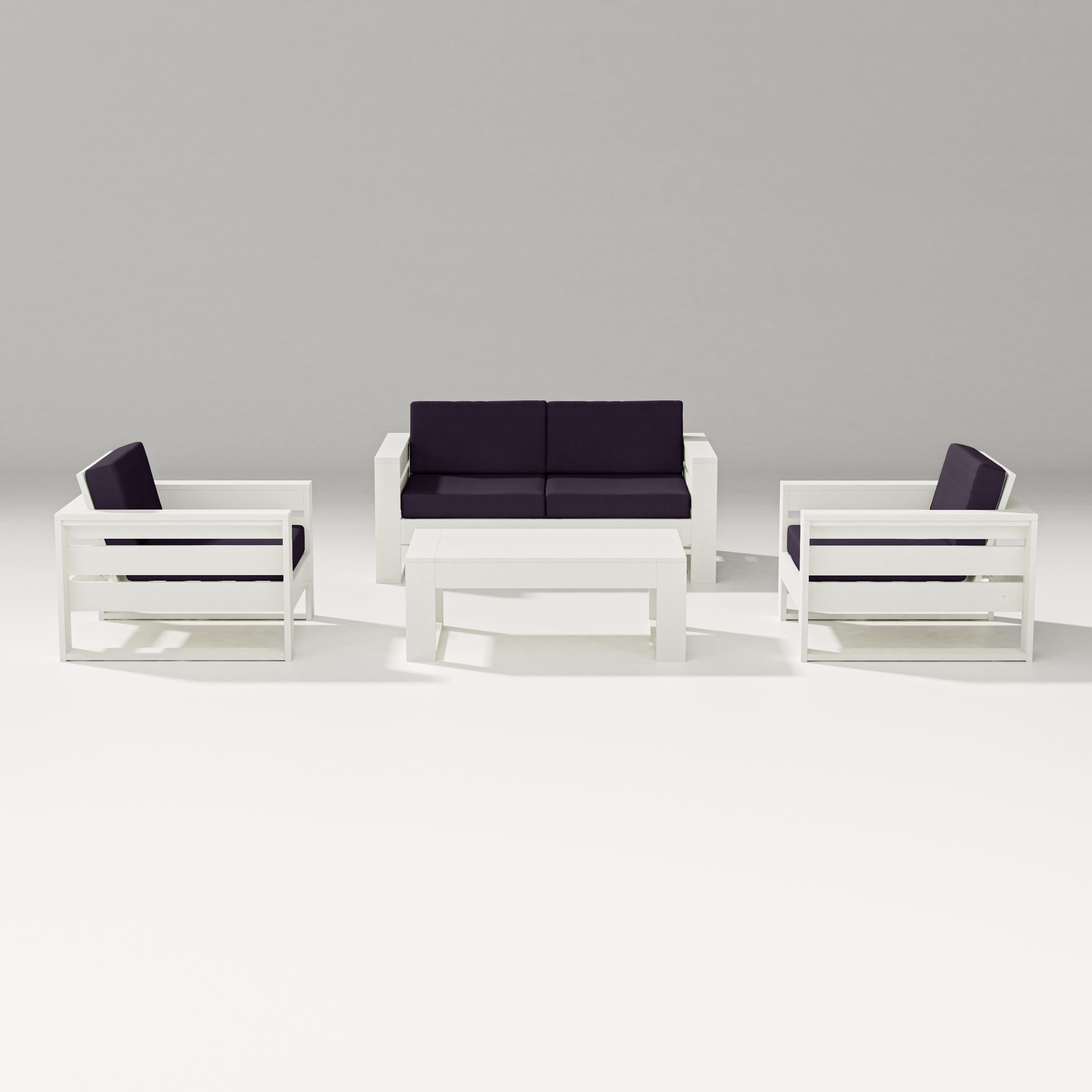 Latitude 4-Piece Lounge Loveseat Set in Vintage White / Navy Linen