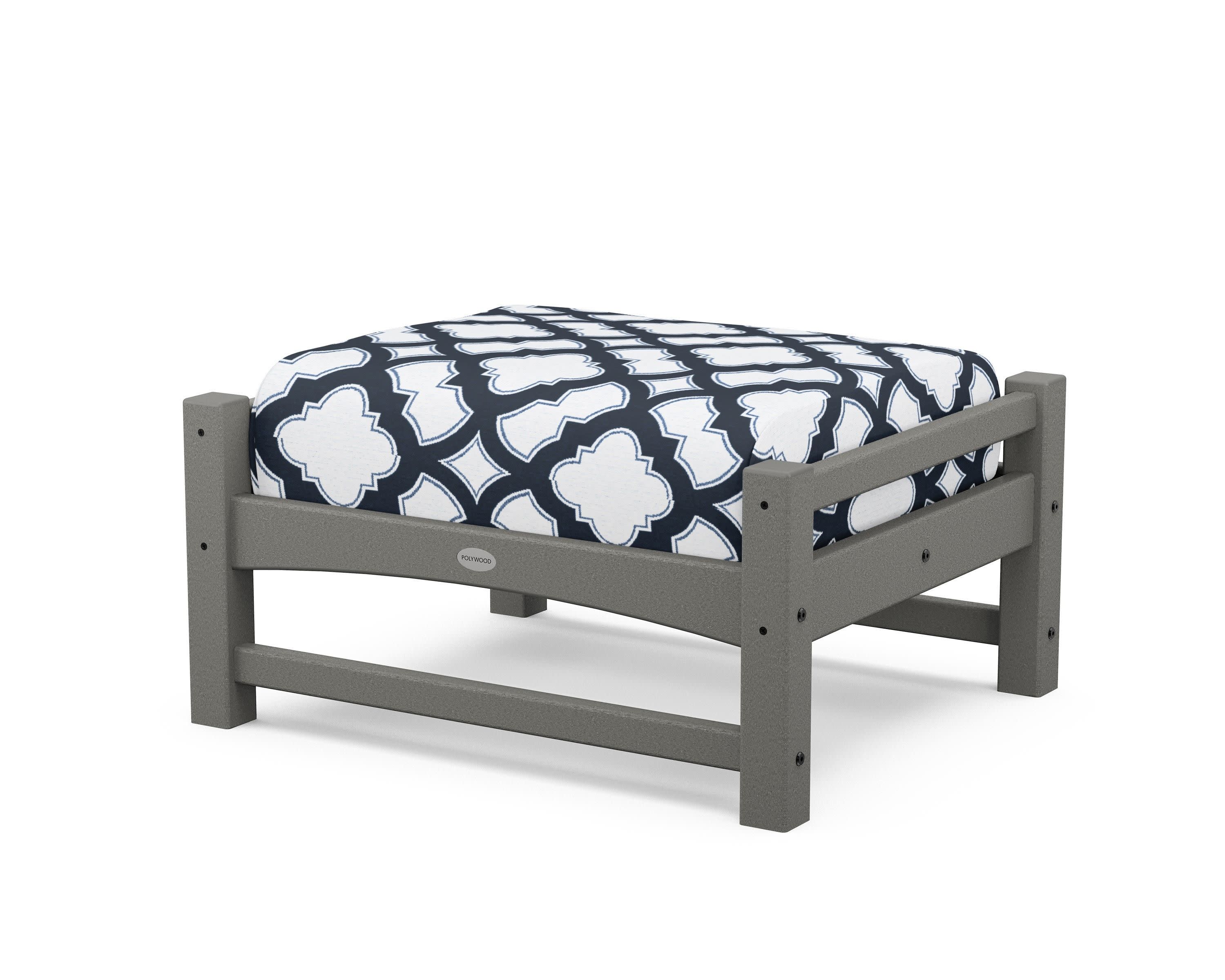 Club Ottoman in Slate Grey / Trellis Marine Indigo