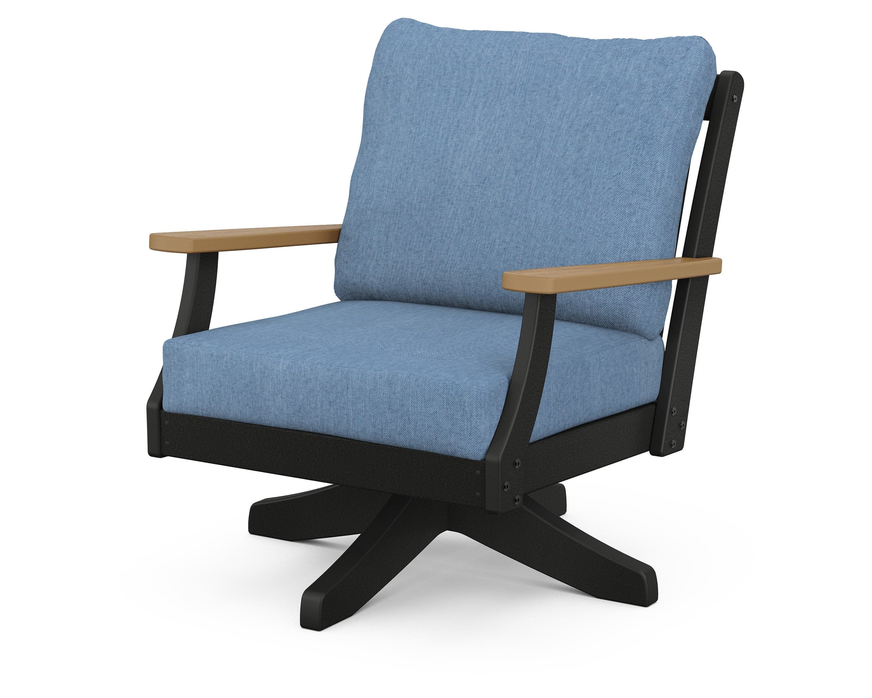 Braxton Deep Seating Swivel Chair in Black / Natural / Sky Blue