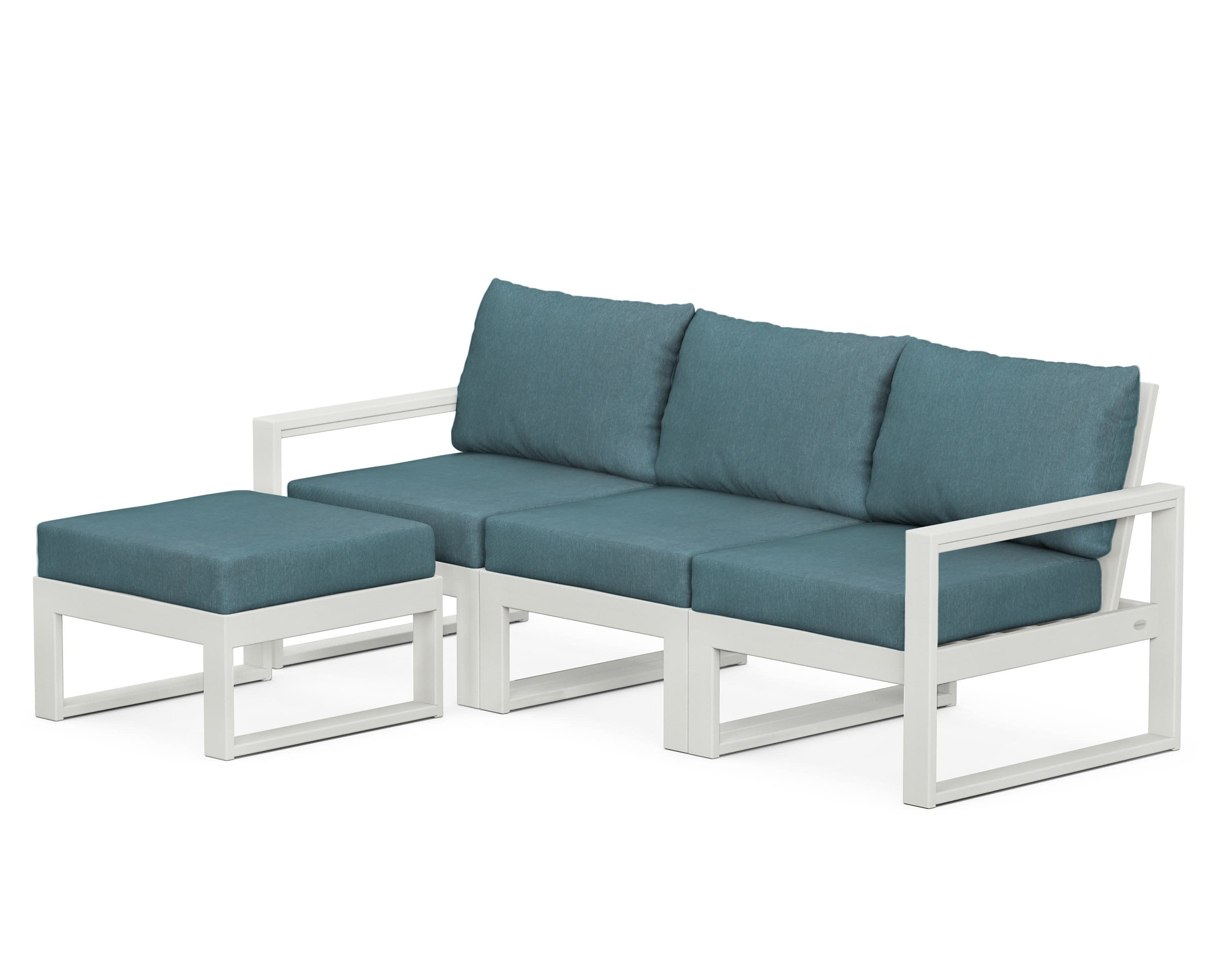 EDGE 4-Piece Modular Deep Seating Set with Ottoman in Vintage White / Ocean Teal