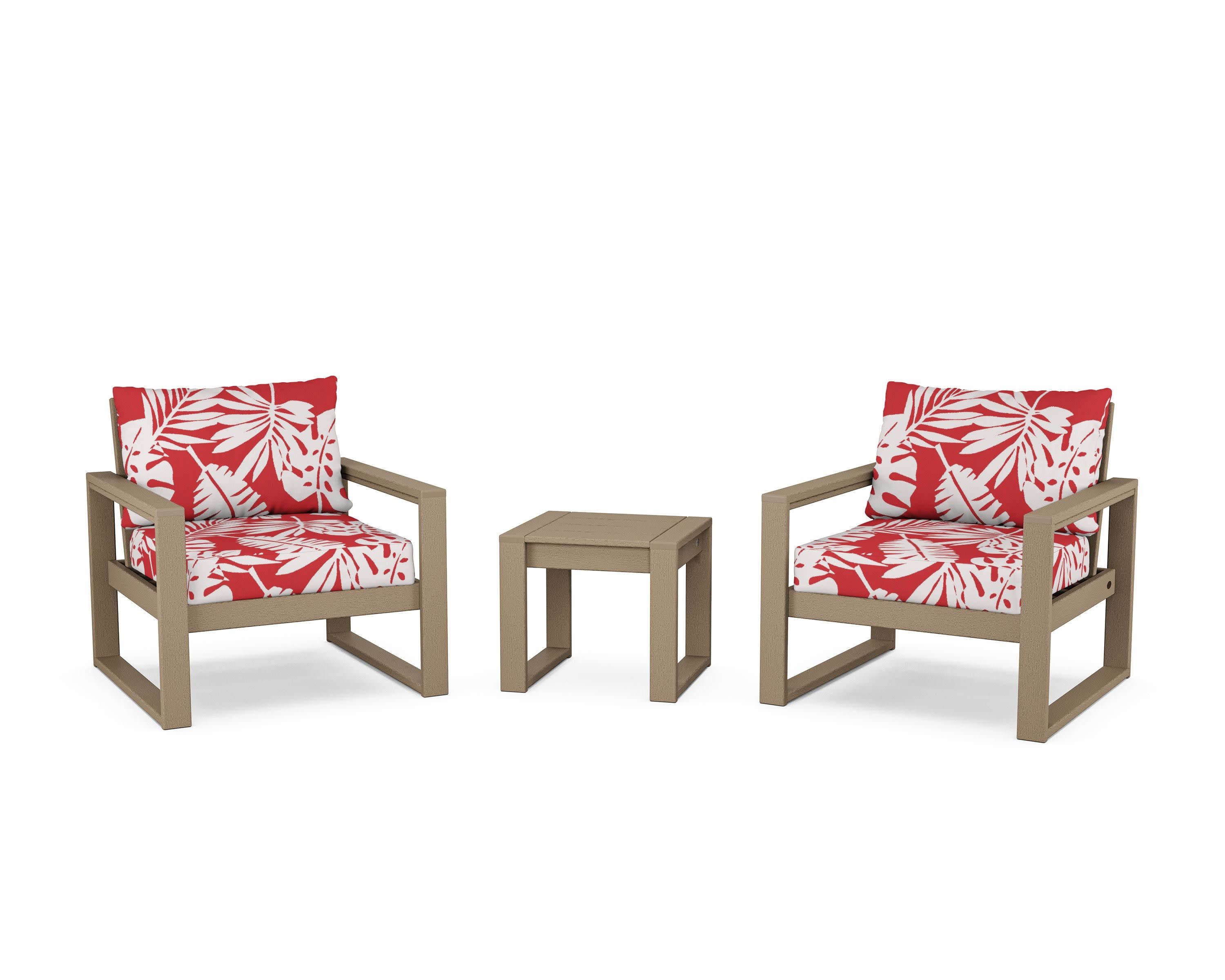 EDGE Sectional 3-Piece Deep Seating Set in Vintage Sahara / Leaf Crimson