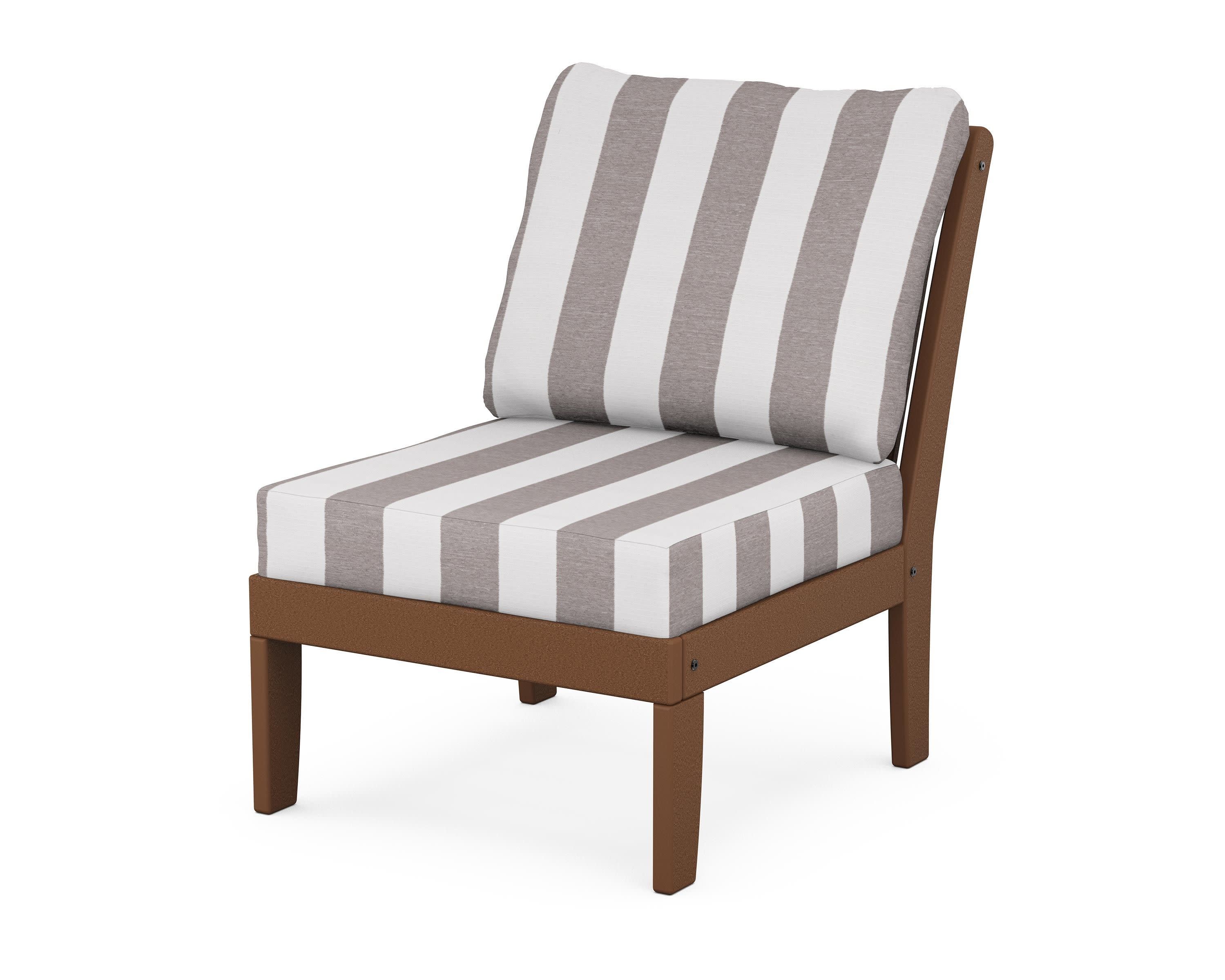 Braxton Modular Armless Chair in Teak / Cabana Stripe Grey Mist