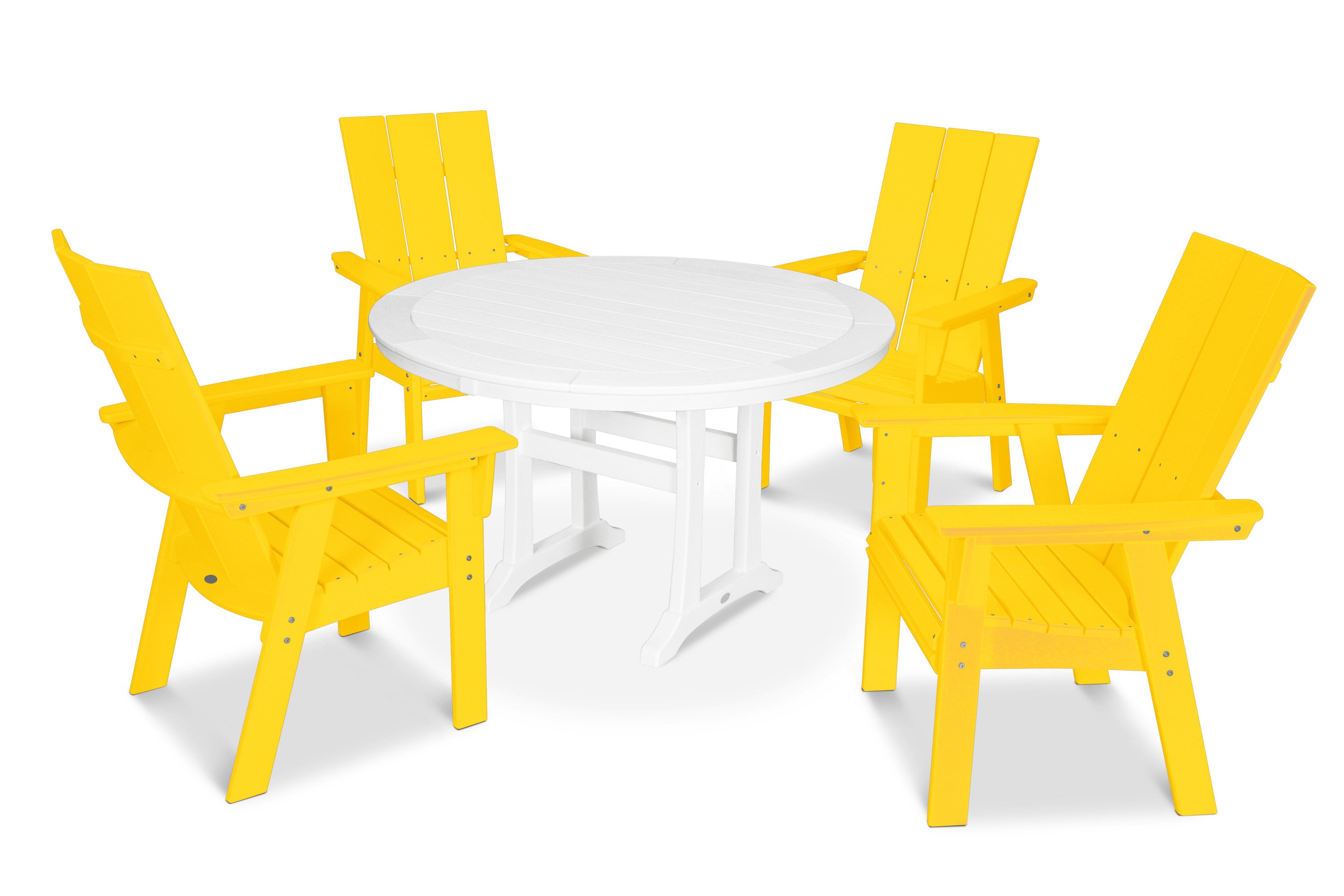 Modern Curveback Adirondack 5-Piece Nautical Trestle Dining Set in Lemon / White