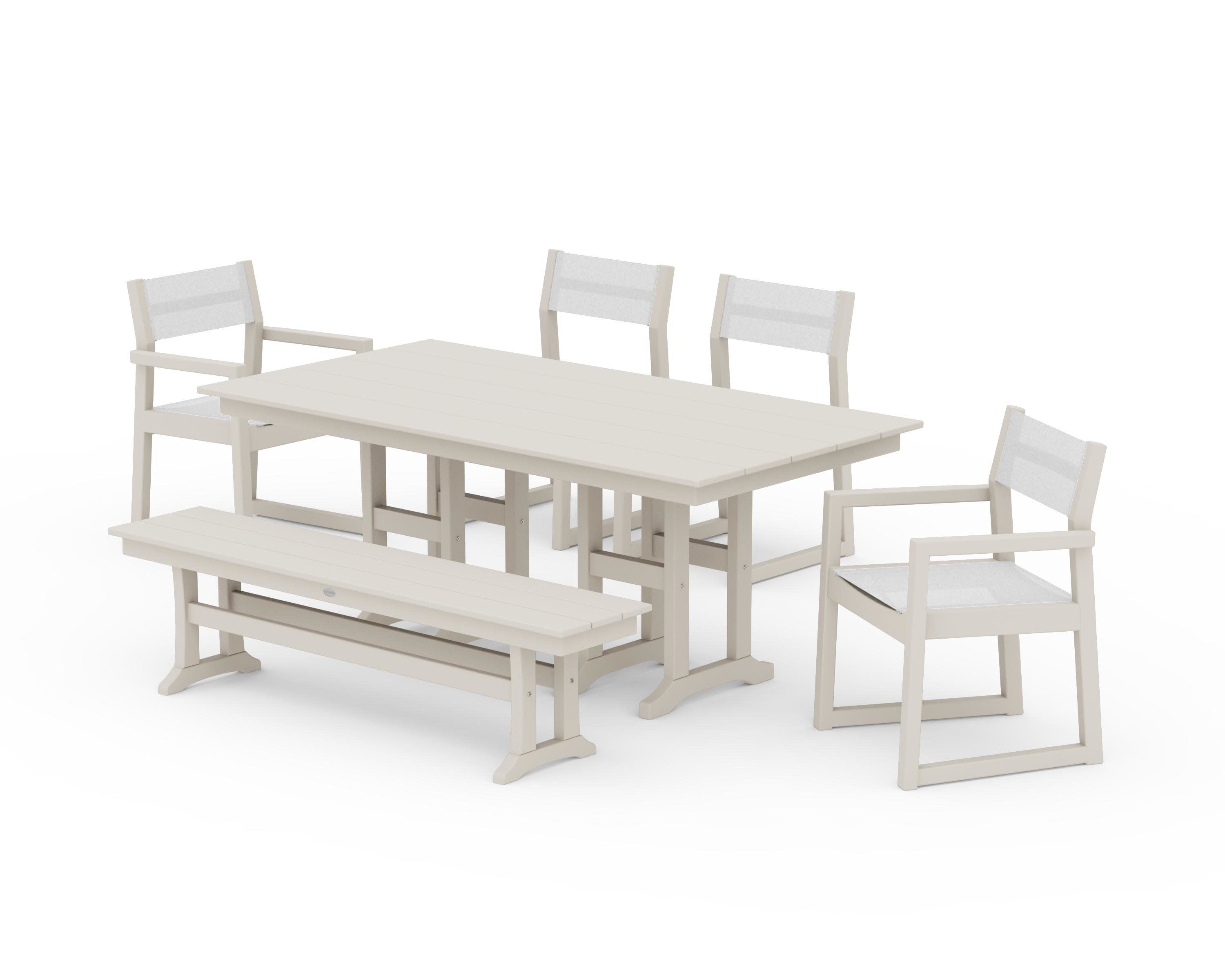 EDGE Sling 6-Piece Farmhouse Dining Set in Sand / White Sling