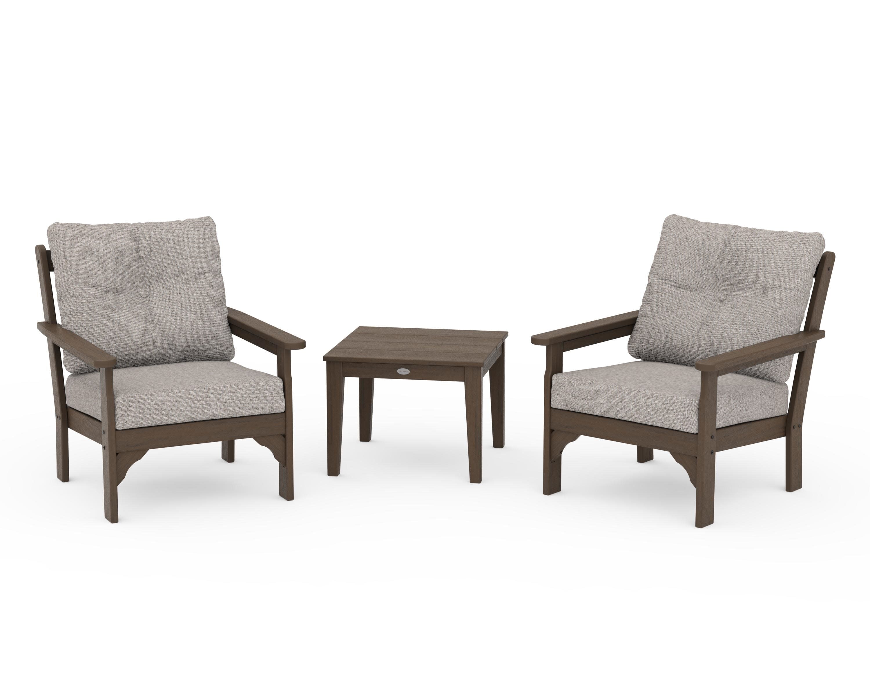 Vineyard 3-Piece Deep Seating Set in Kona / Weathered Tweed