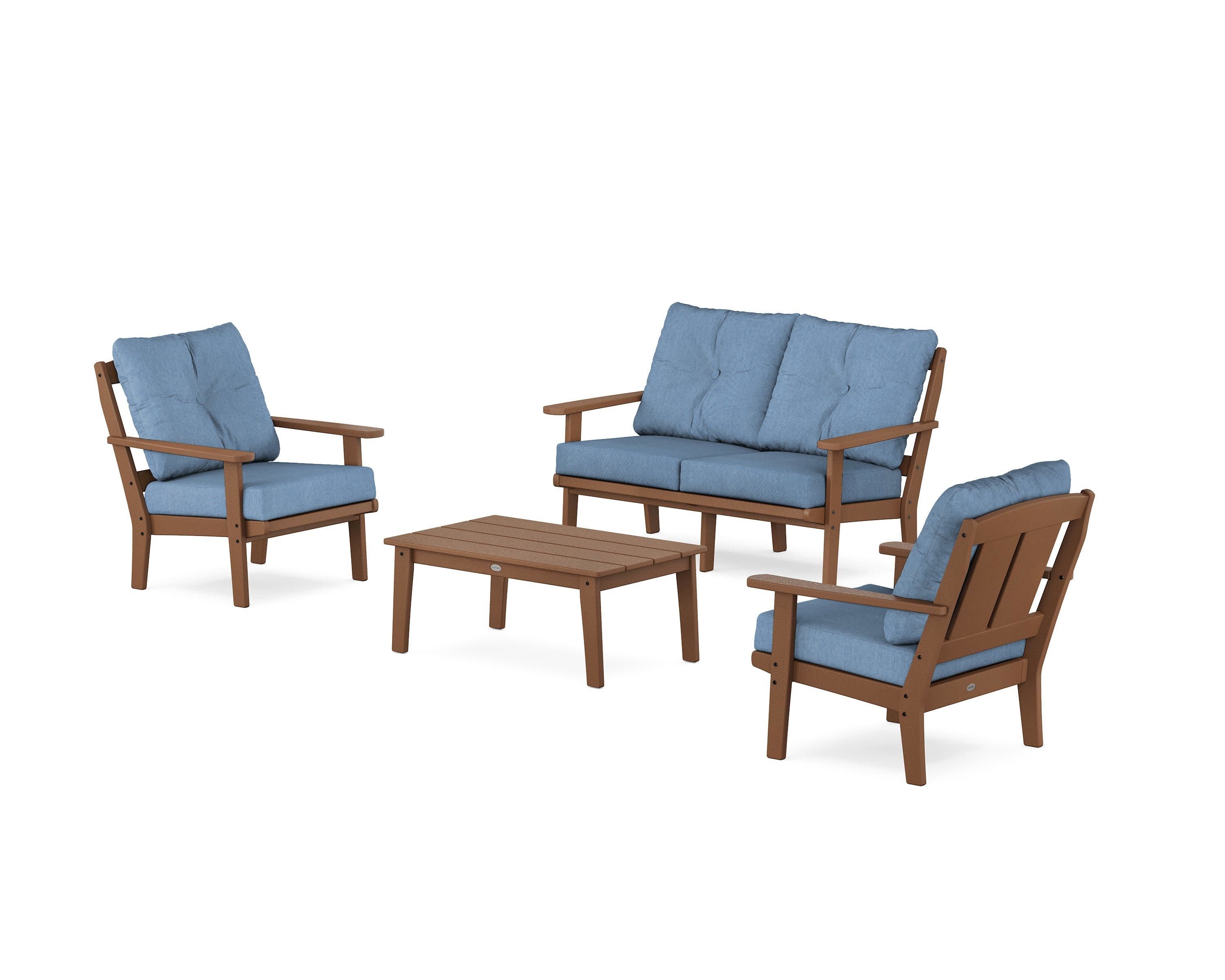 Mission 4-Piece Deep Seating Set with Loveseat in Teak / Sky Blue