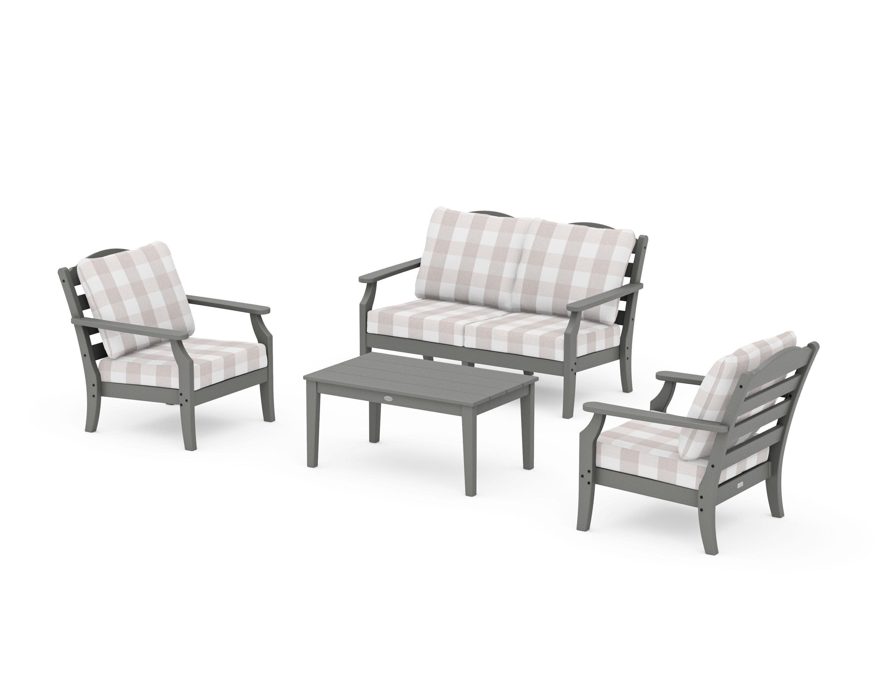 Savannah 4-Piece Deep Seating Set with Loveseat in Slate Grey / Buffalo Plaid Dune Burlap