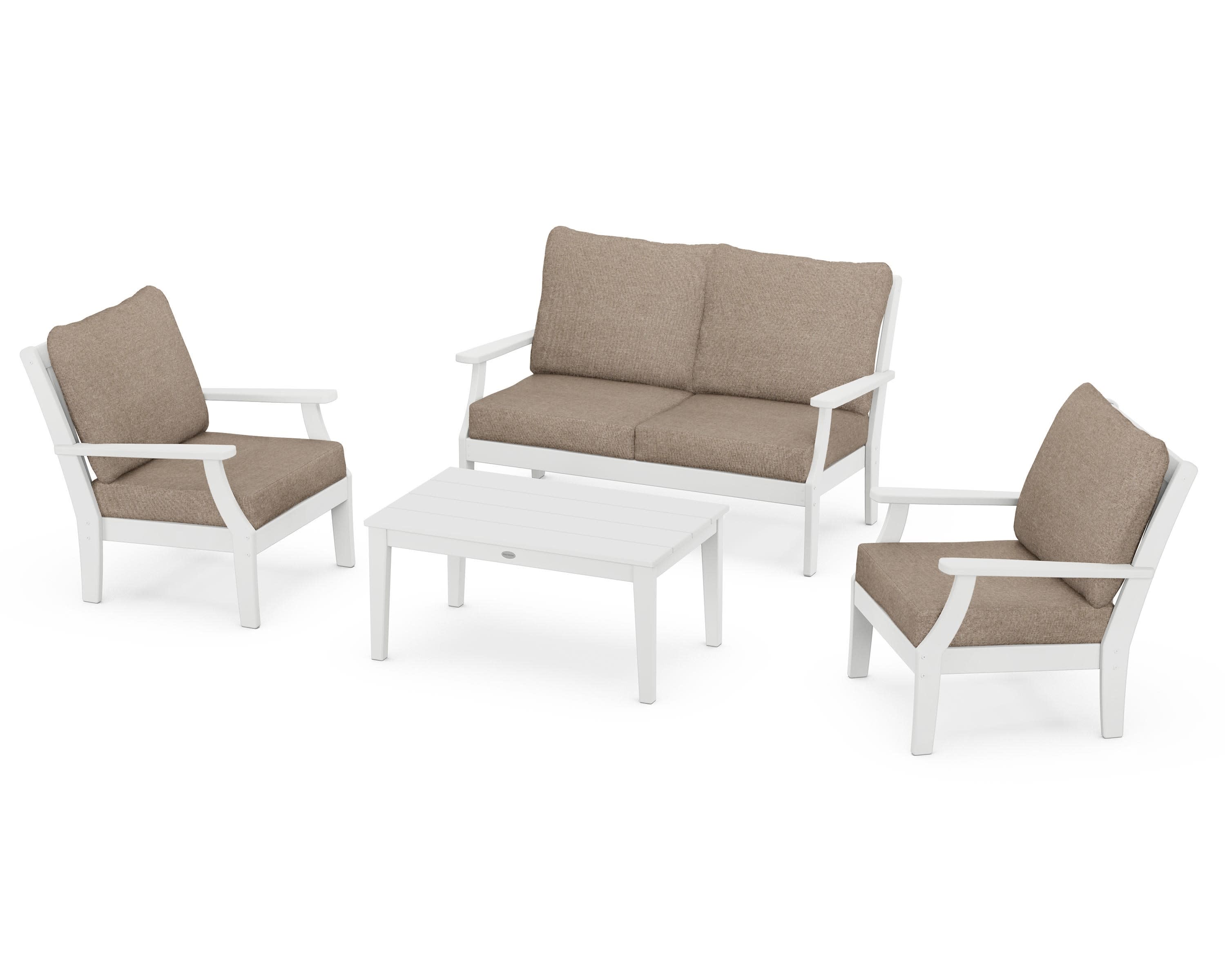 Braxton 4-Piece Deep Seating Chair Set in White / Spiced Burlap