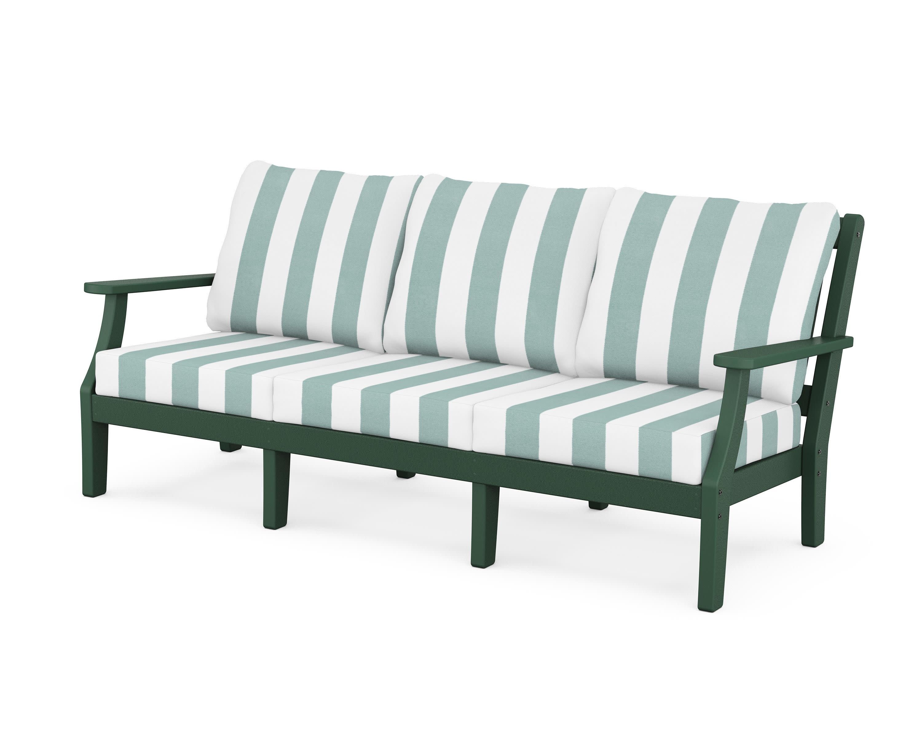 Chinoiserie Deep Seating Sofa in Green / Cabana Stripe Glacier Spa