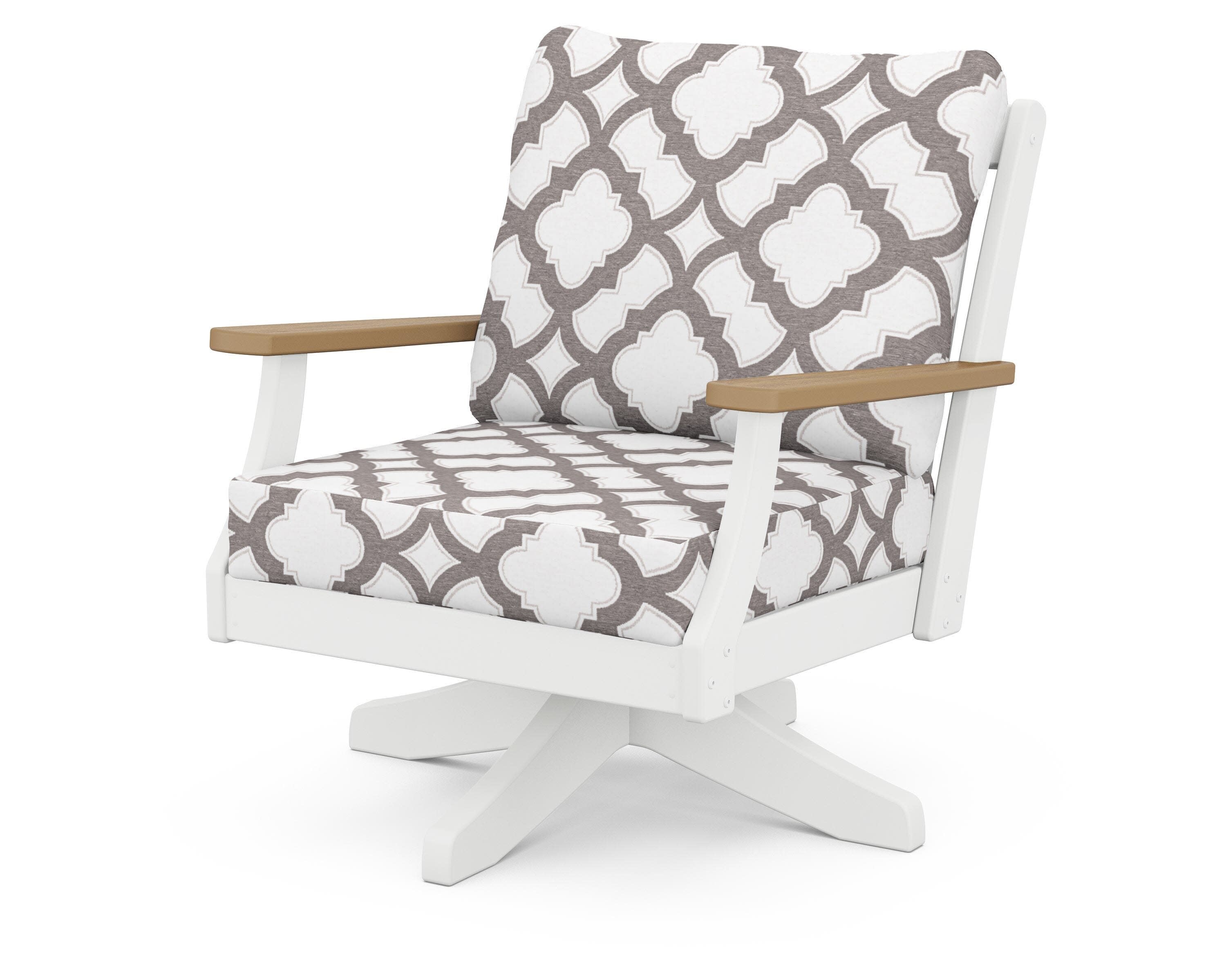Braxton Deep Seating Swivel Chair in White / Natural / Trellis Grey Mist