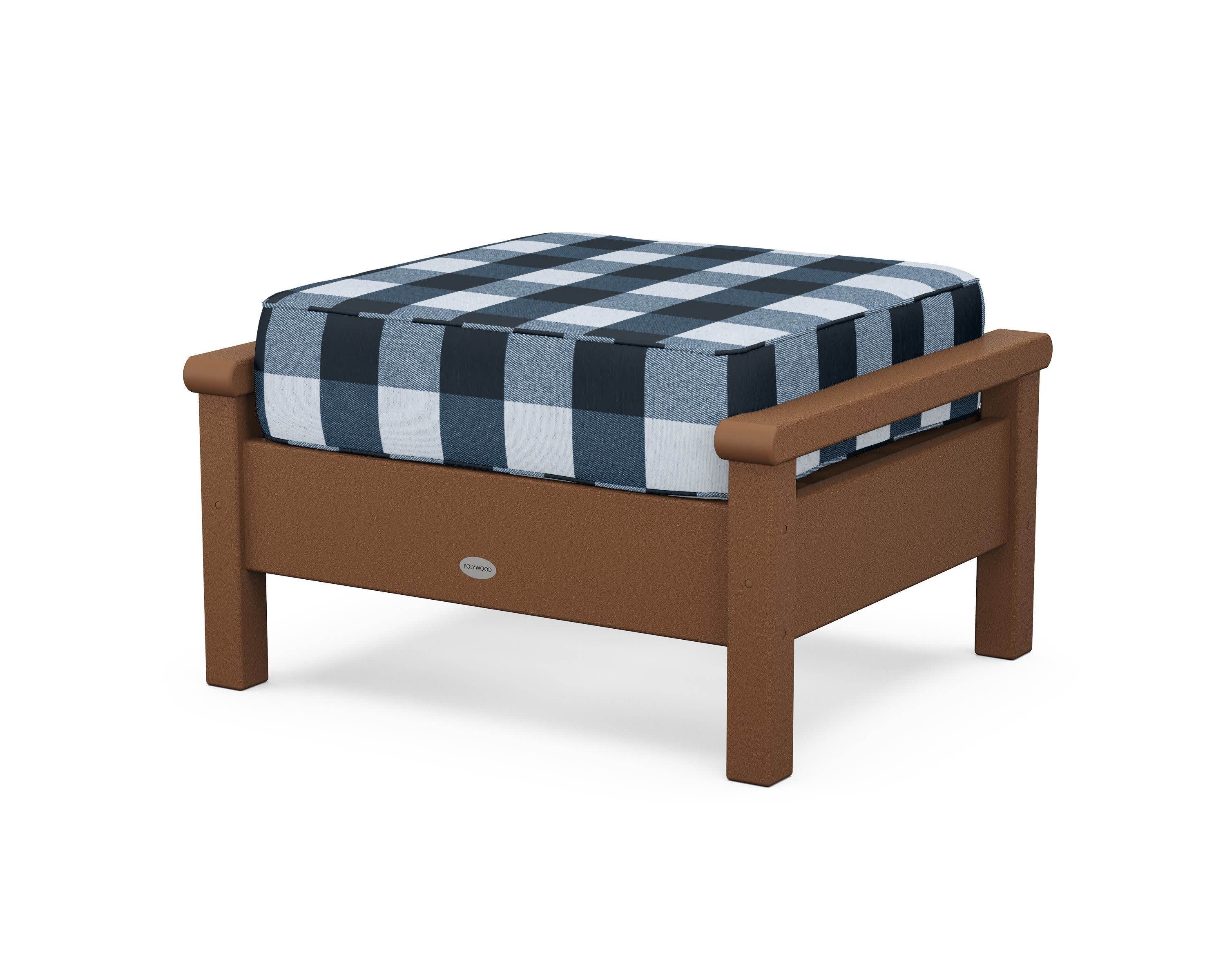 Harbour Deep Seating Ottoman in Teak / Buffalo Plaid Marine Indigo
