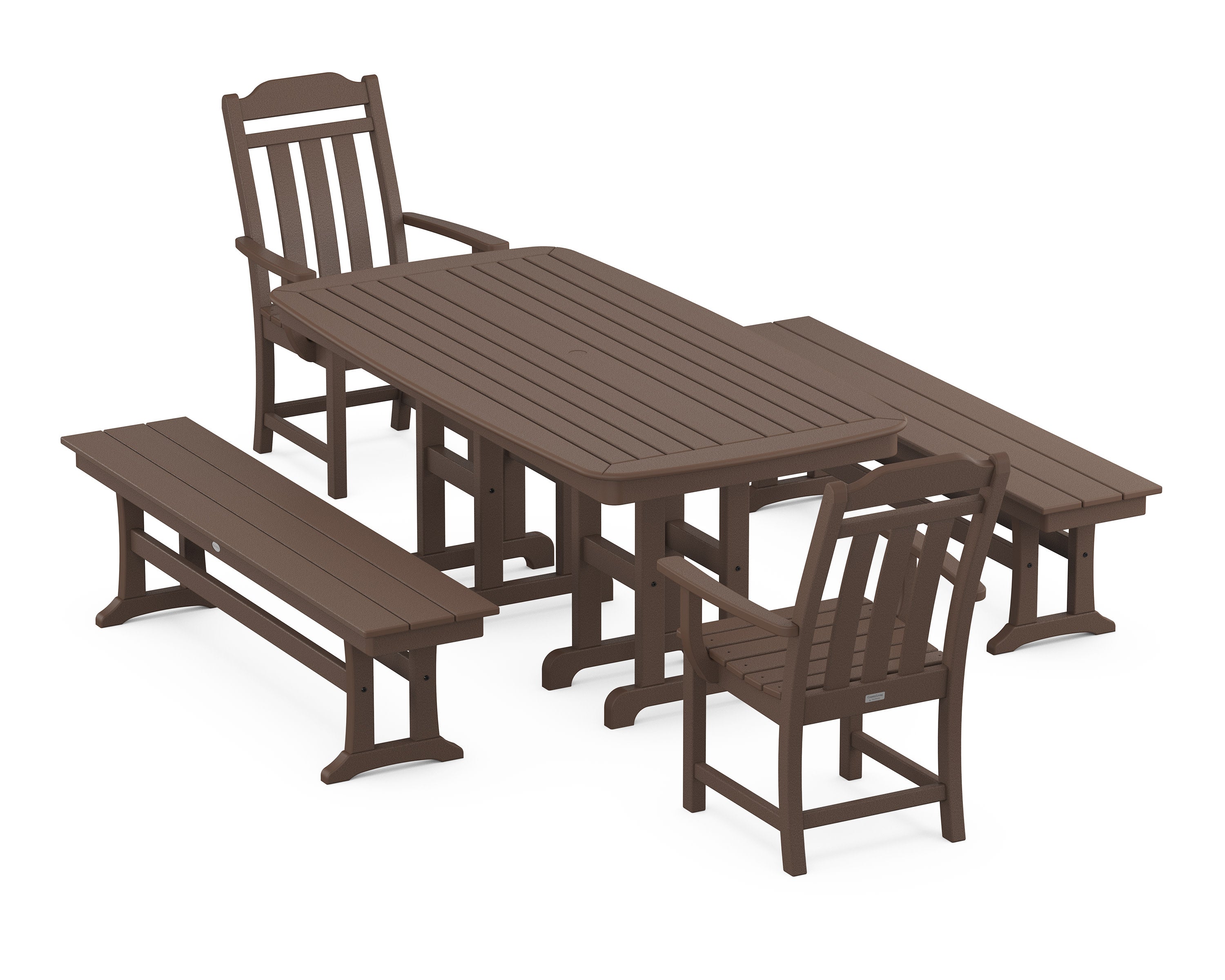 Cottage 5-Piece Dining Set with Benches in Mahogany