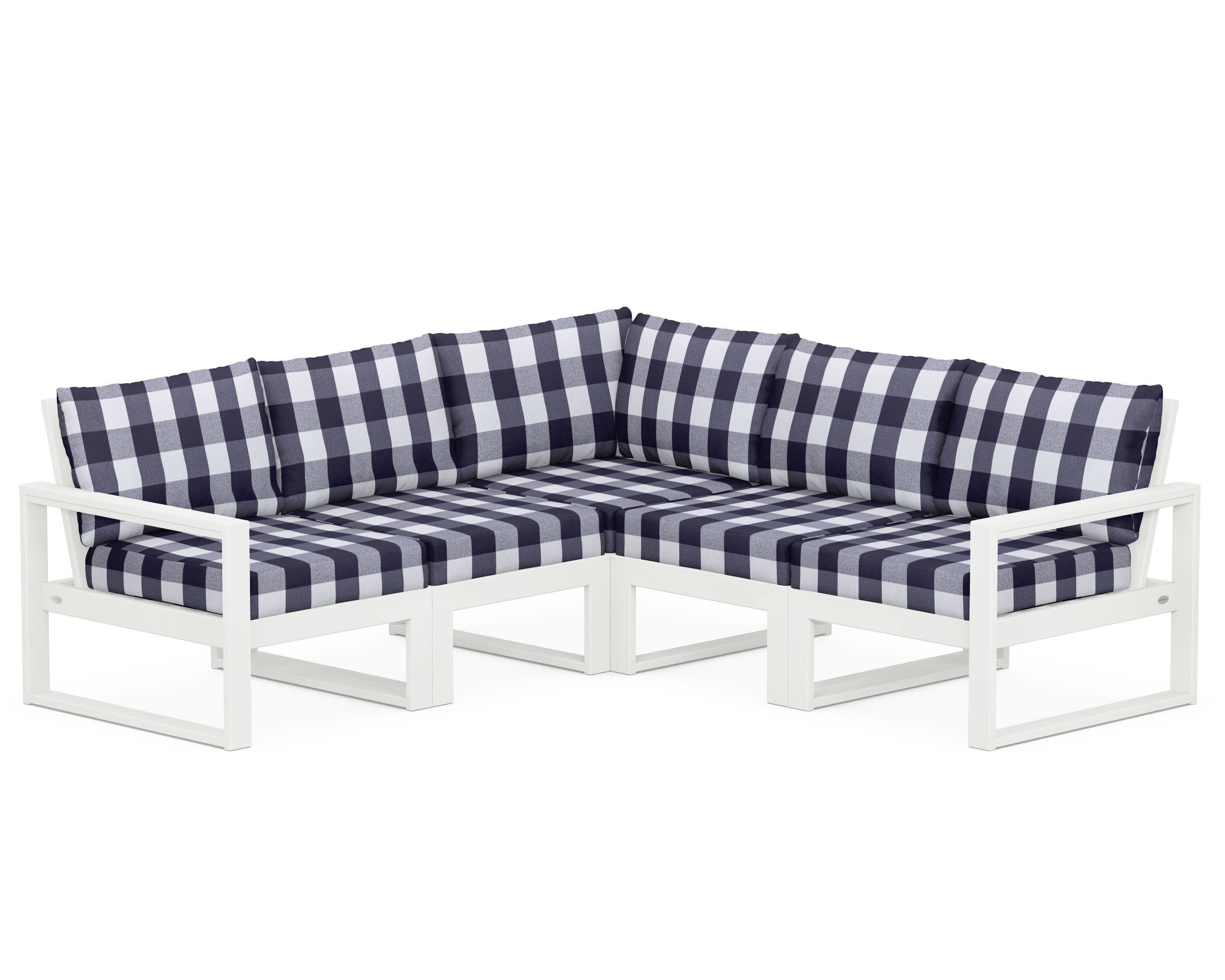 EDGE 5-Piece Modular Deep Seating Set in Vintage White / Buffalo Plaid Navy