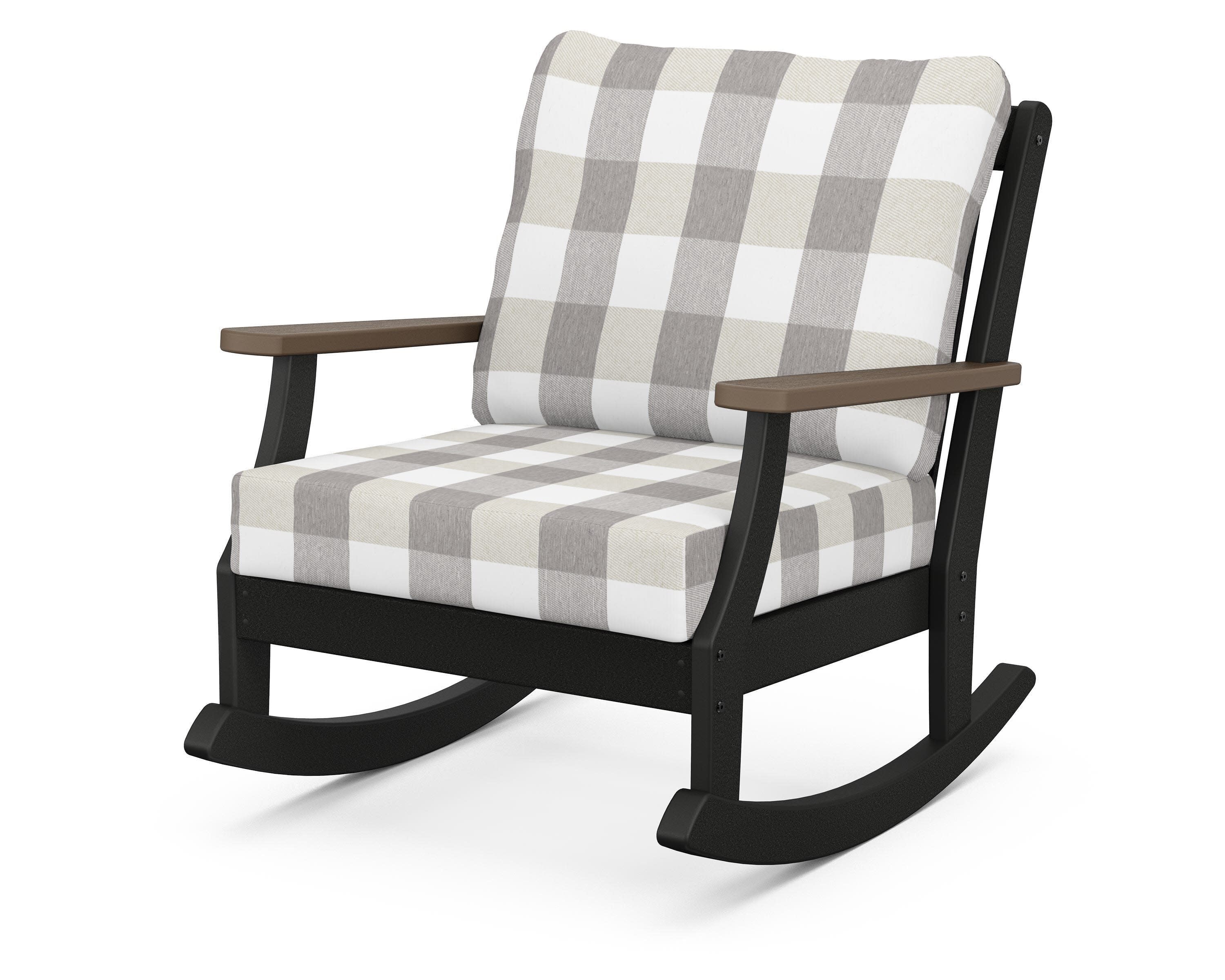 Braxton Deep Seating Rocking Chair in Black / Kona / Buffalo Plaid Grey Mist