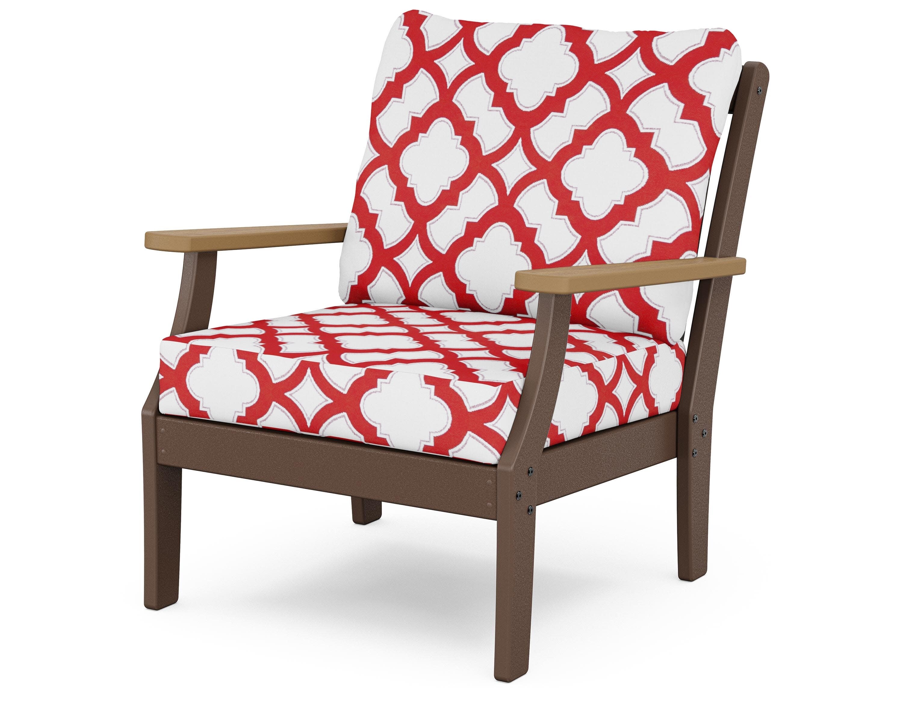 Braxton Deep Seating Chair in Mahogany / Natural / Trellis Crimson