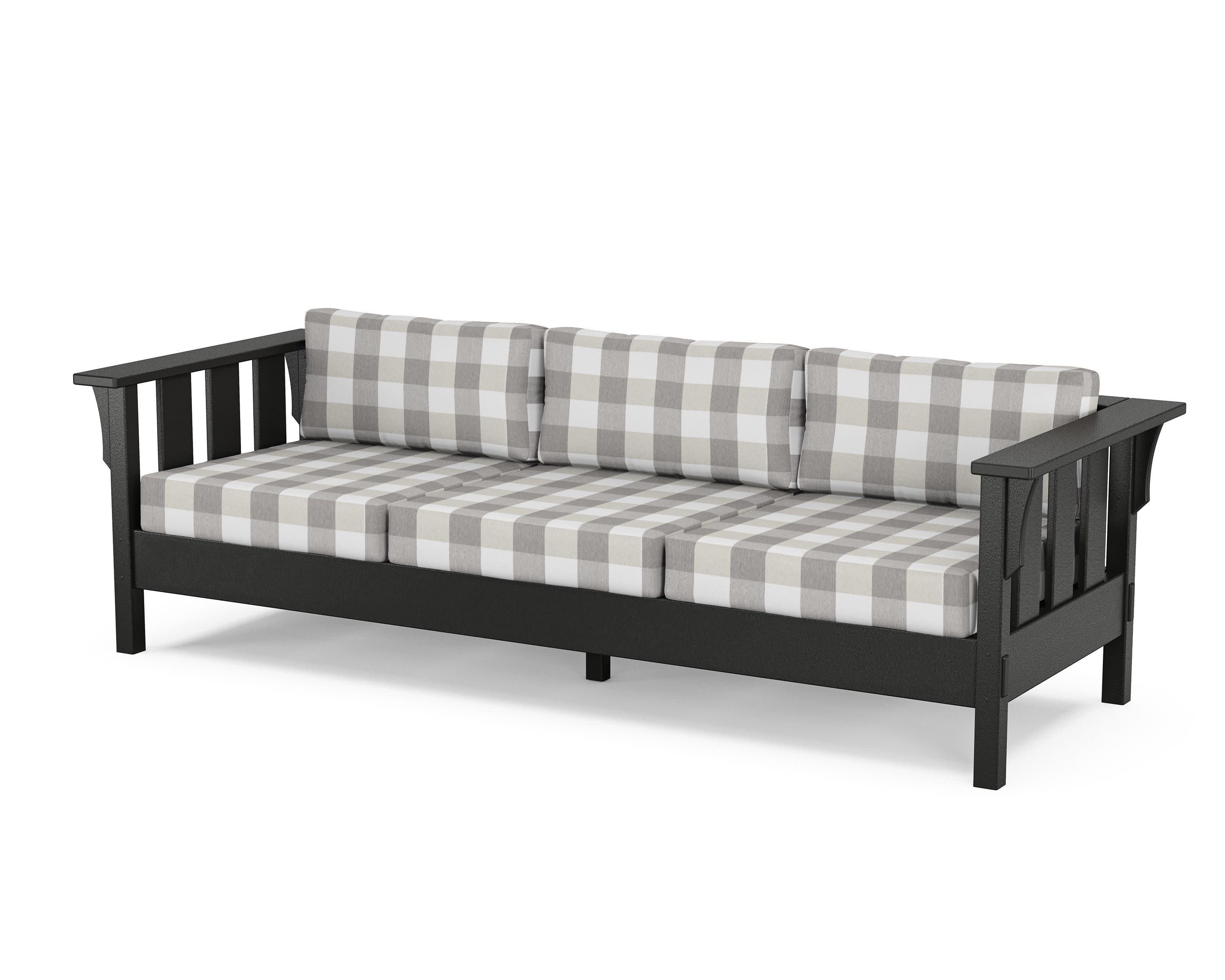 Acadia Deep Seating Sofa in Black / Buffalo Plaid Grey Mist