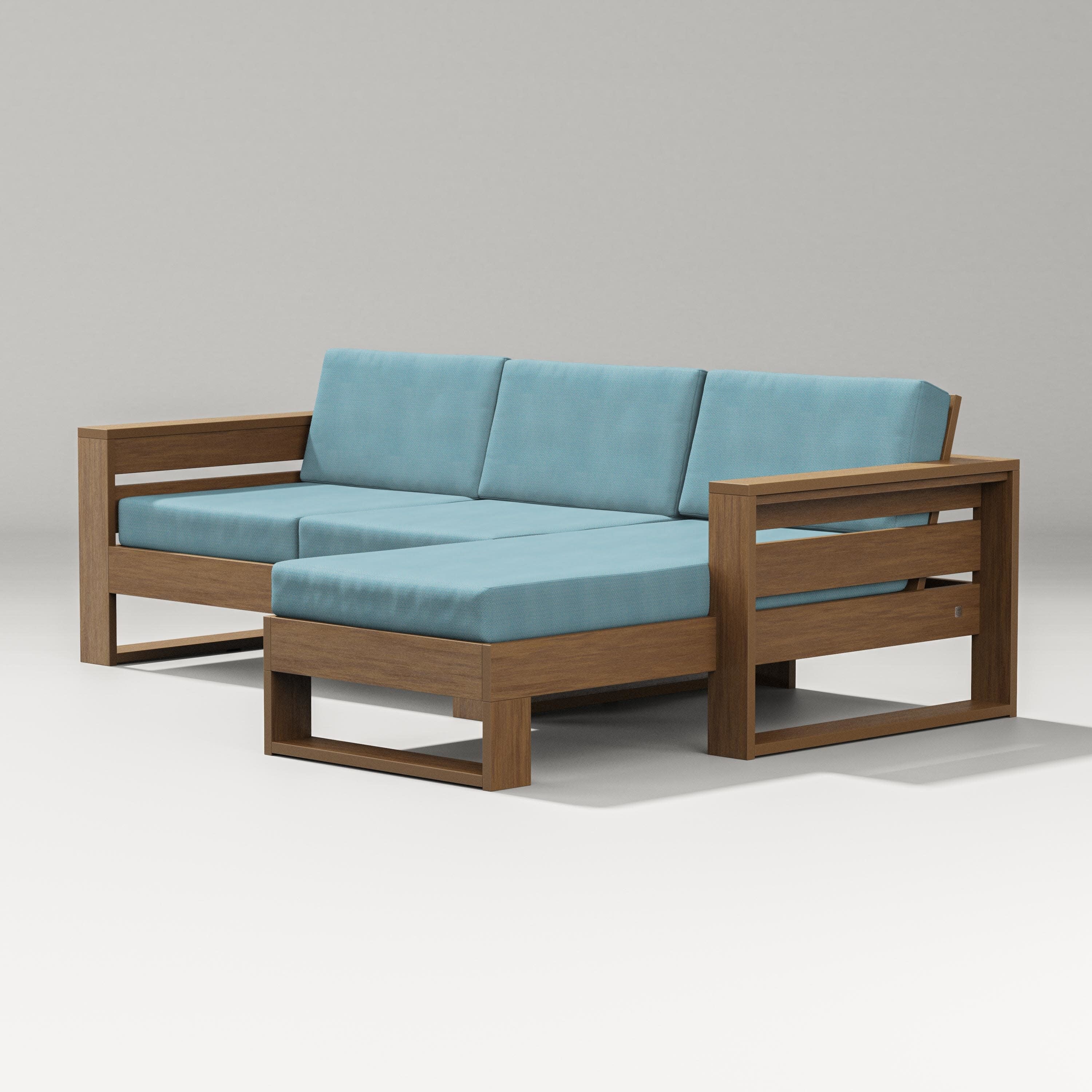 Latitude Right Chaise Sectional in Natural / Lattice Sky Blue