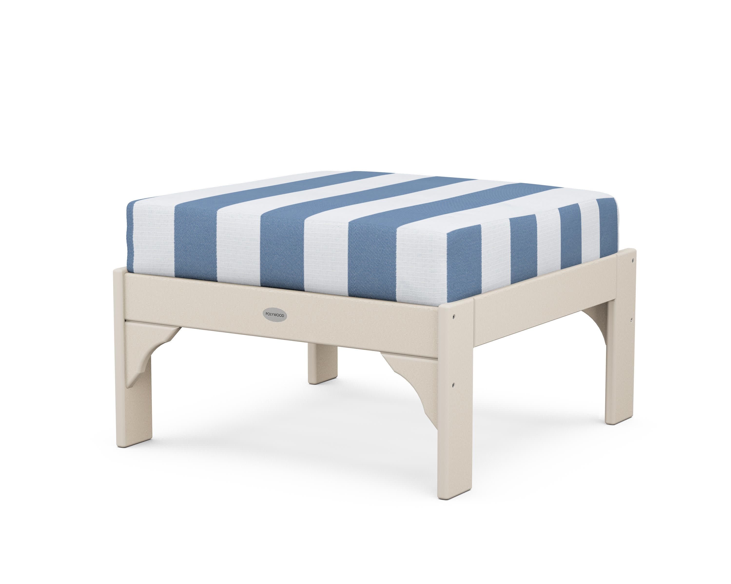 Vineyard Deep Seating Ottoman in Sand / Cabana Stripe Sky Blue