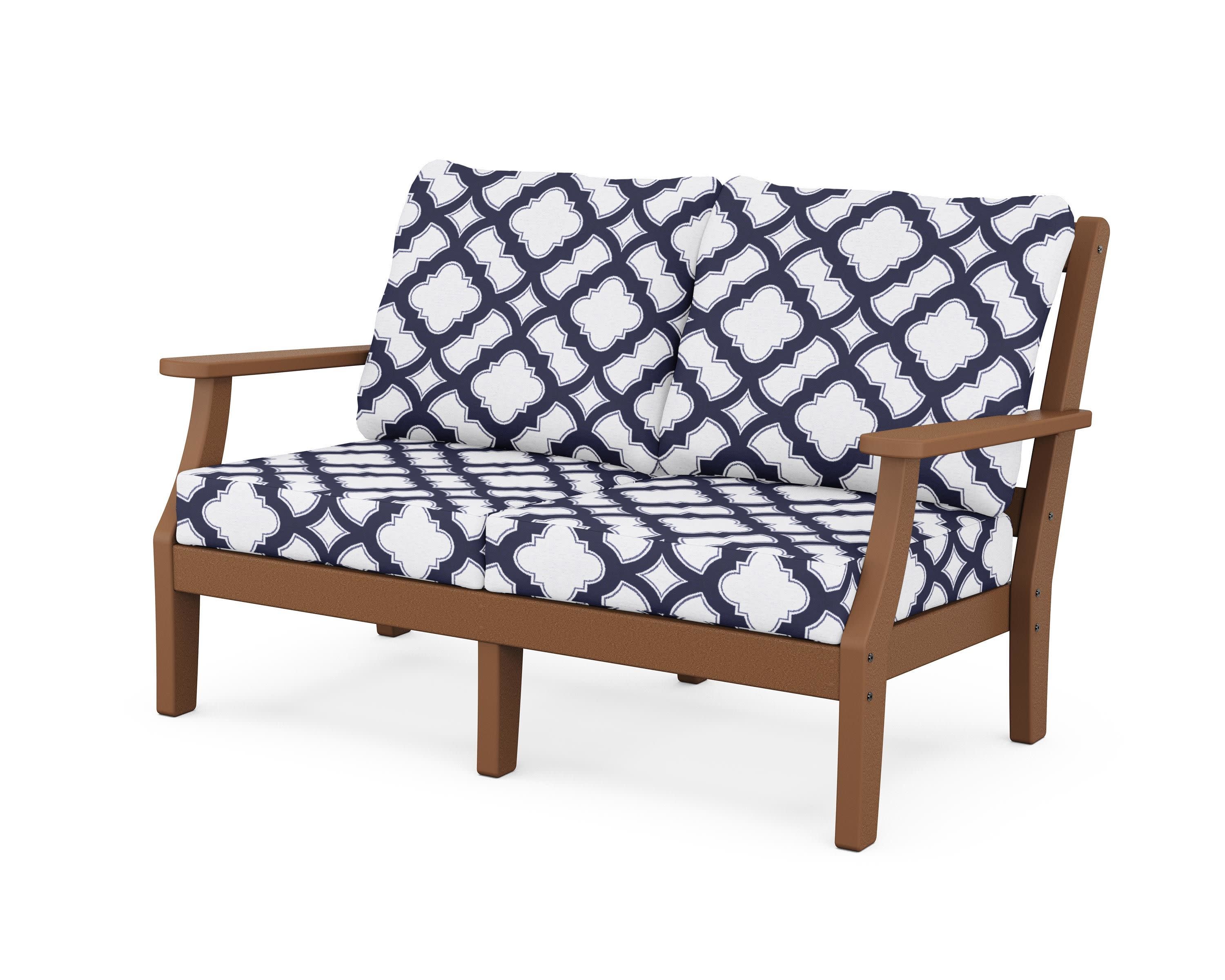 Chinoiserie Deep Seating Loveseat in Teak / Trellis Navy