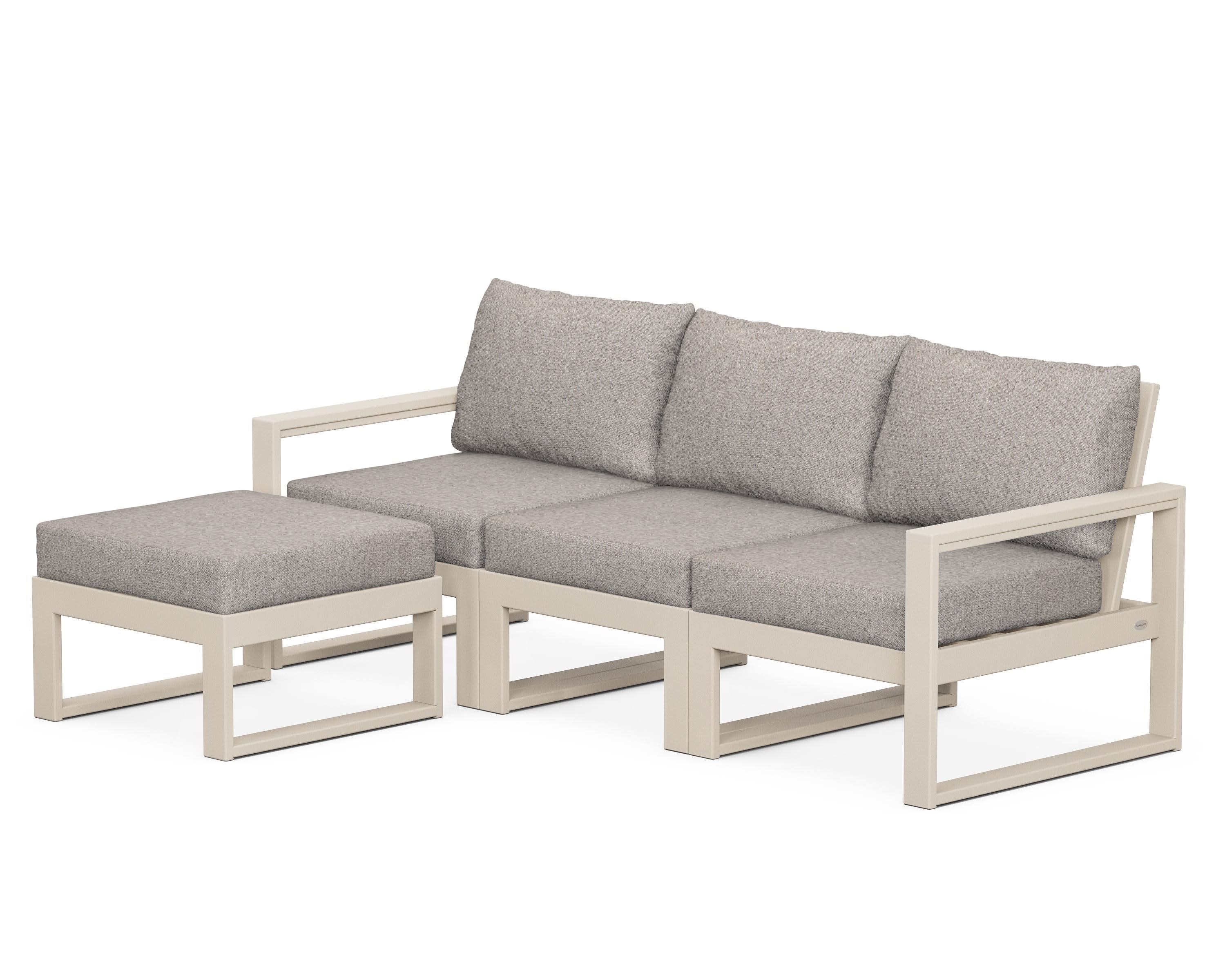 EDGE 4-Piece Modular Deep Seating Set with Ottoman in Sand / Weathered Tweed