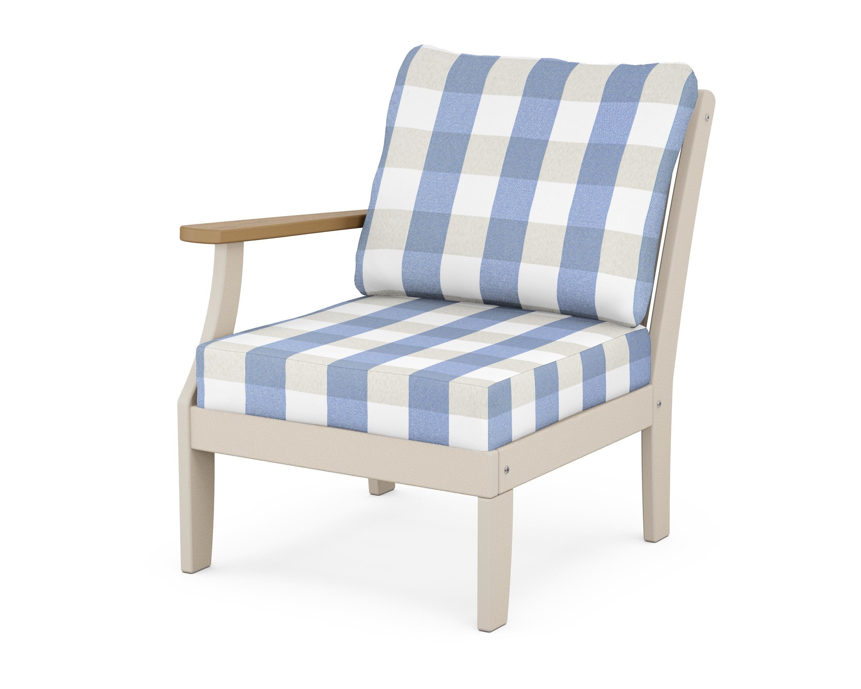 Braxton Modular Left Arm Chair in Sand / Natural / Buffalo Plaid Sky Blue