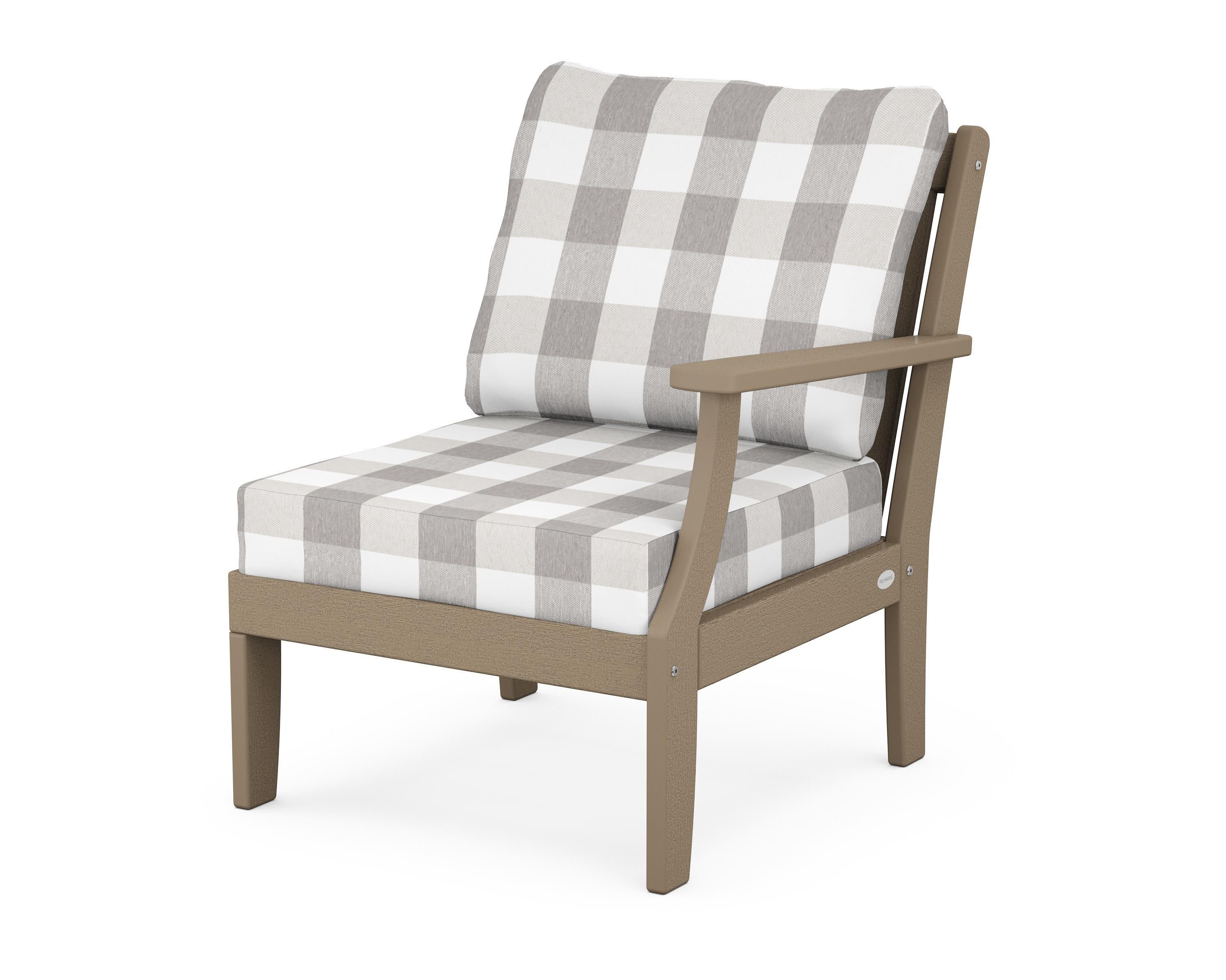 Braxton Modular Right Arm Chair in Vintage Sahara / Buffalo Plaid Grey Mist